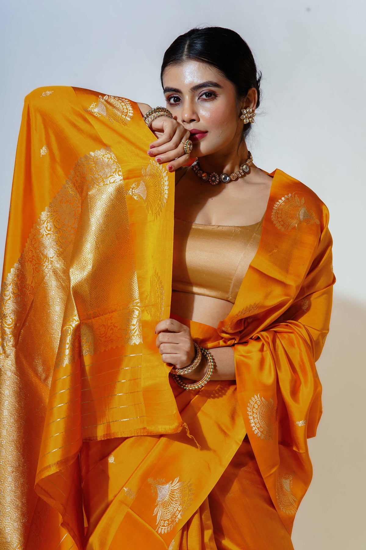 Mango Yellow Silk Katan Banarasi Saree With Blouse Piece