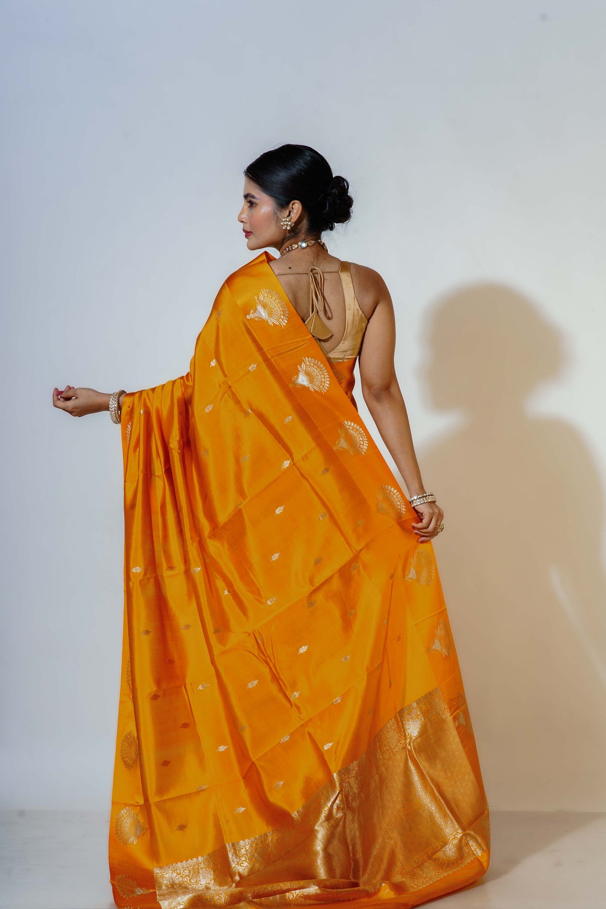 Mango Yellow Silk Katan Banarasi Saree With Blouse Piece