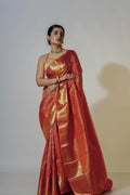 Orange Dual Tone Silk Kanjivaram Saree With Blouse Piece