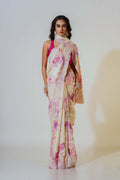 White Tussar Digital Zardosi Work Saree With Blouse Piece