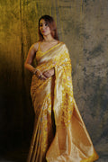 Golden Yellow Katan Silk Banarasi Saree With Blouse Piece