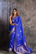 Royal Blue Mashru Silk Banarasi Saree With Blouse Piece