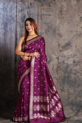 Wine Pure Katan Banarasi Saree With Blouse Piece