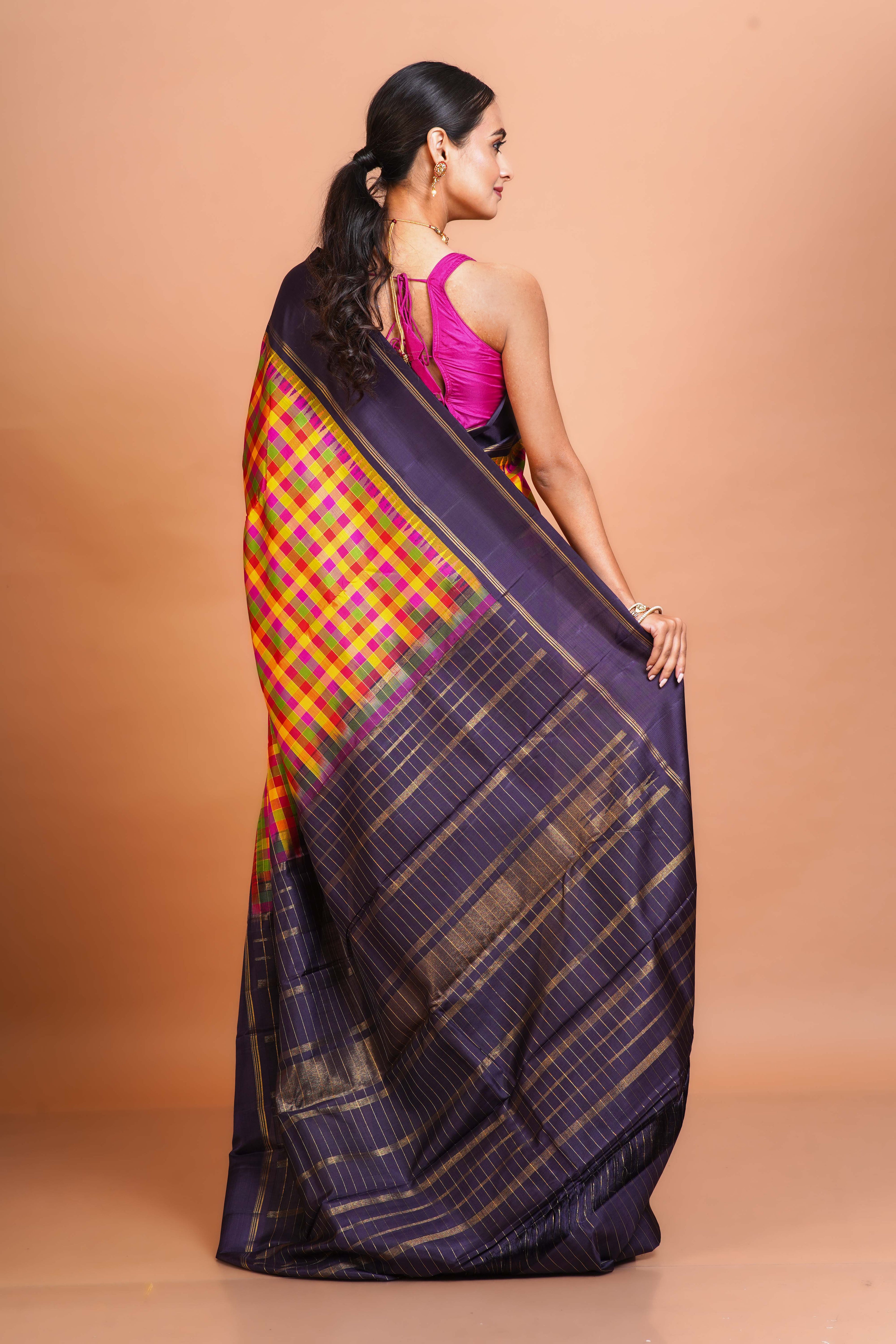 Multicolour Silk Kanjivaram Saree With Blouse Piece