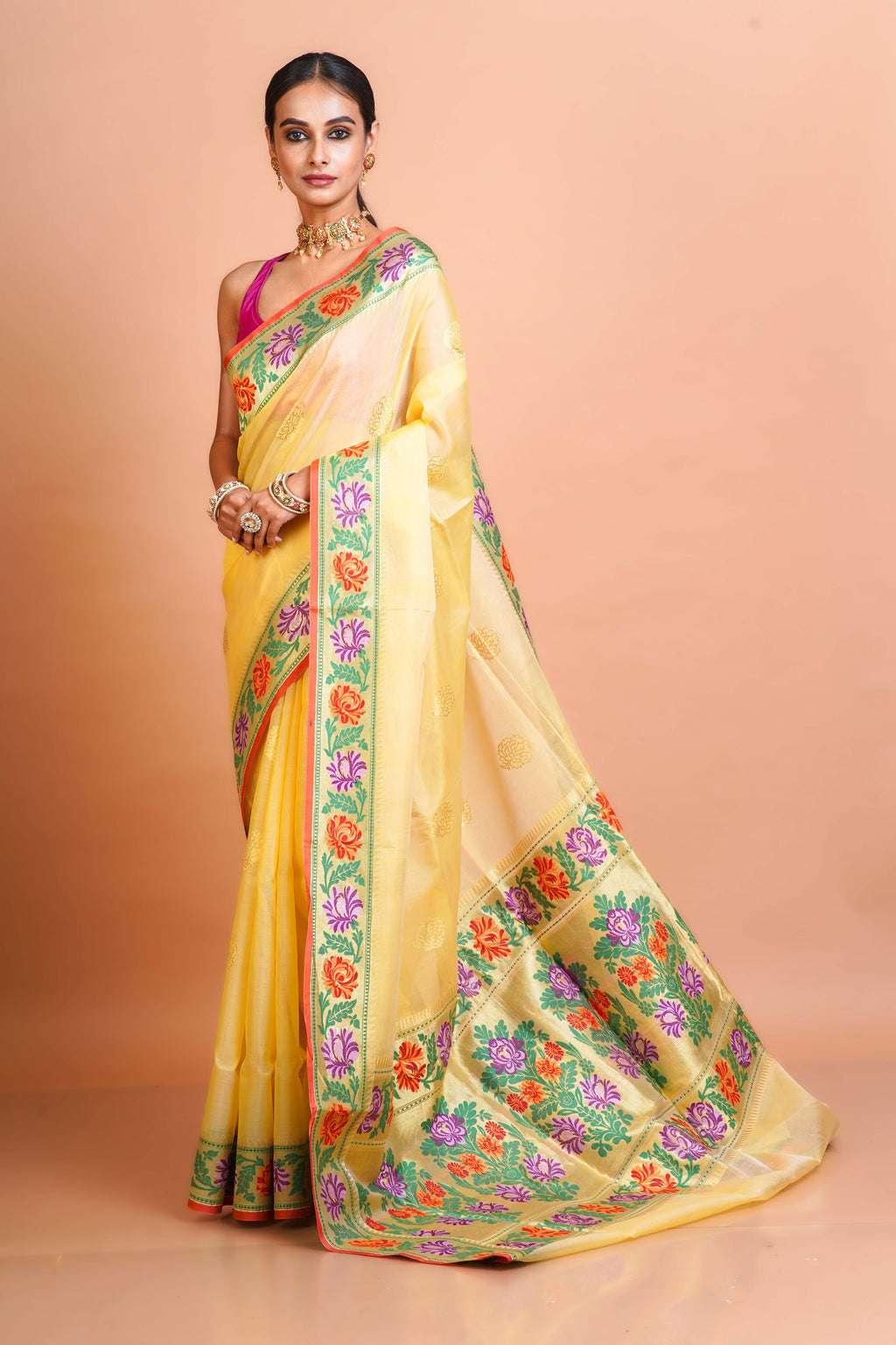 Butter Kora Silk Banarasi Saree With Blouse Piece