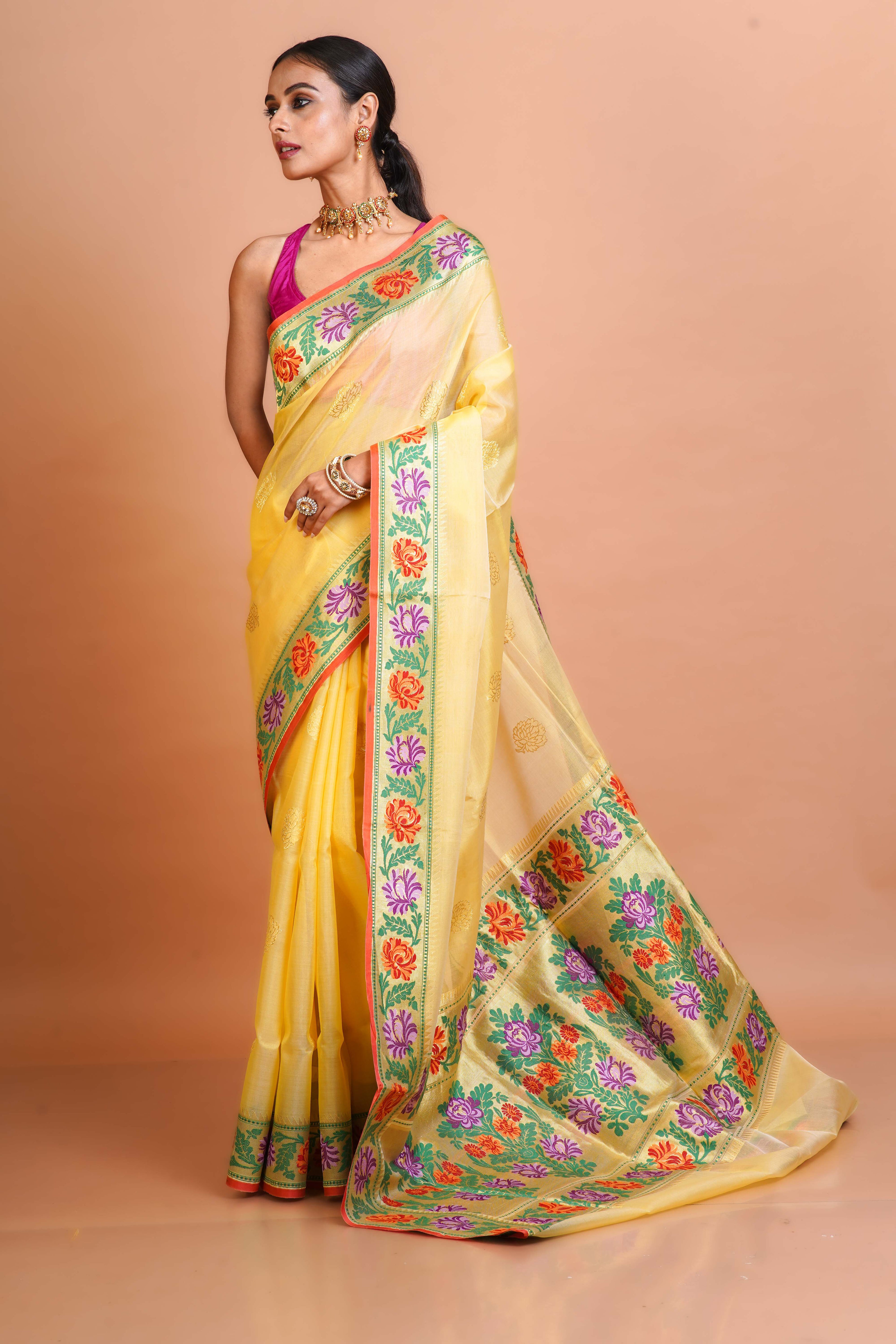 Butter Kora Silk Banarasi Saree With Blouse Piece