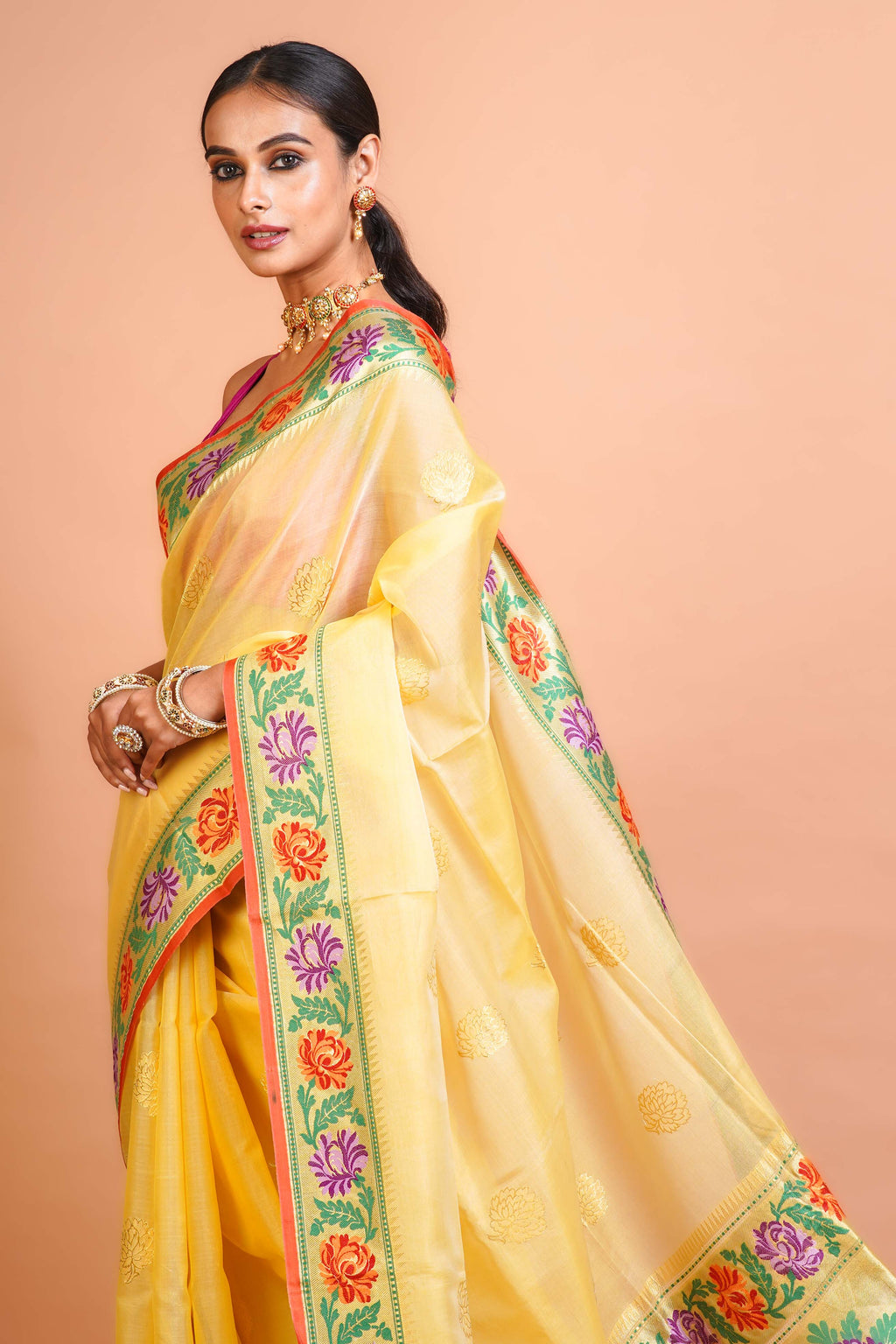 Butter Kora Silk Banarasi Saree With Blouse Piece