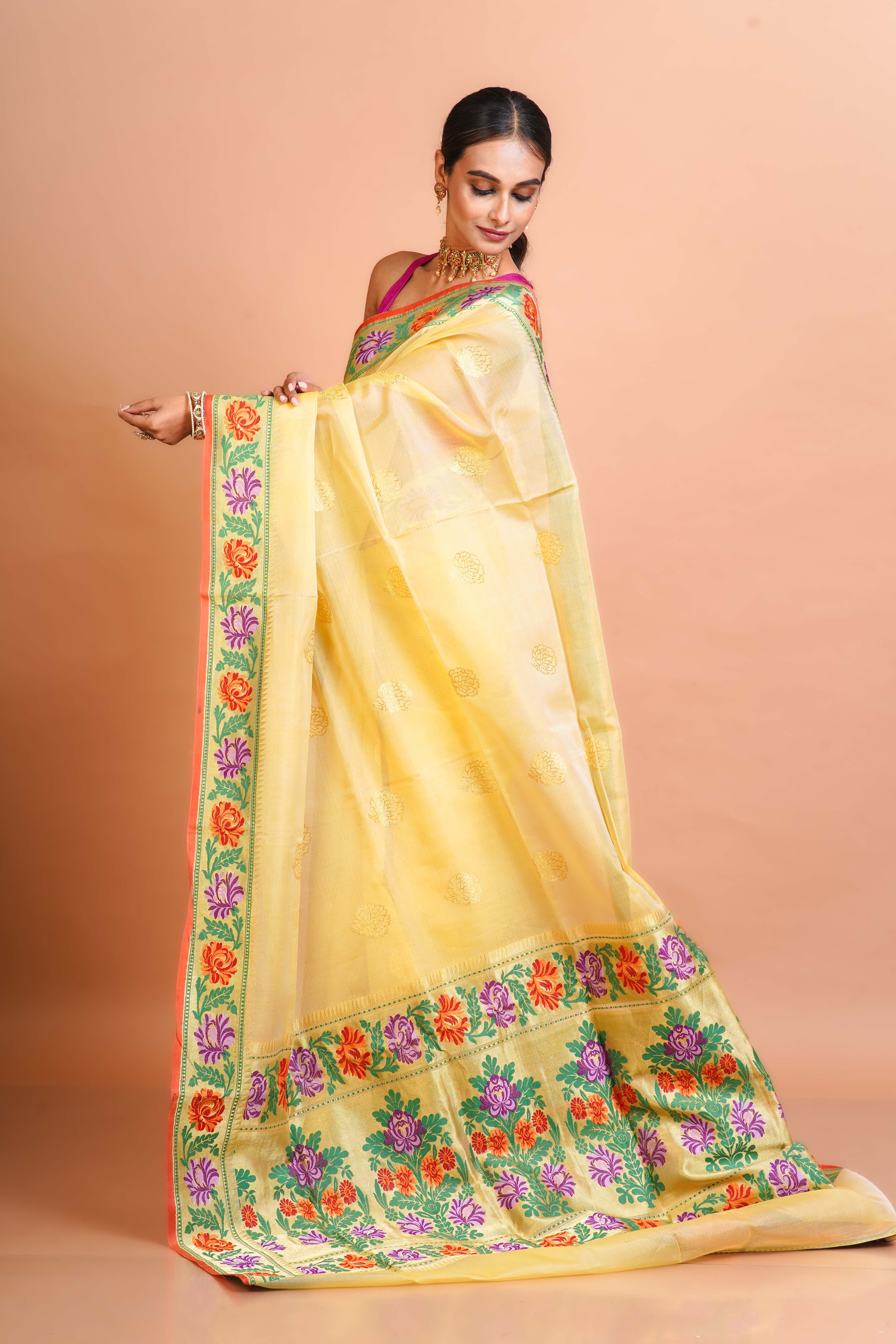 Butter Kora Silk Banarasi Saree With Blouse Piece