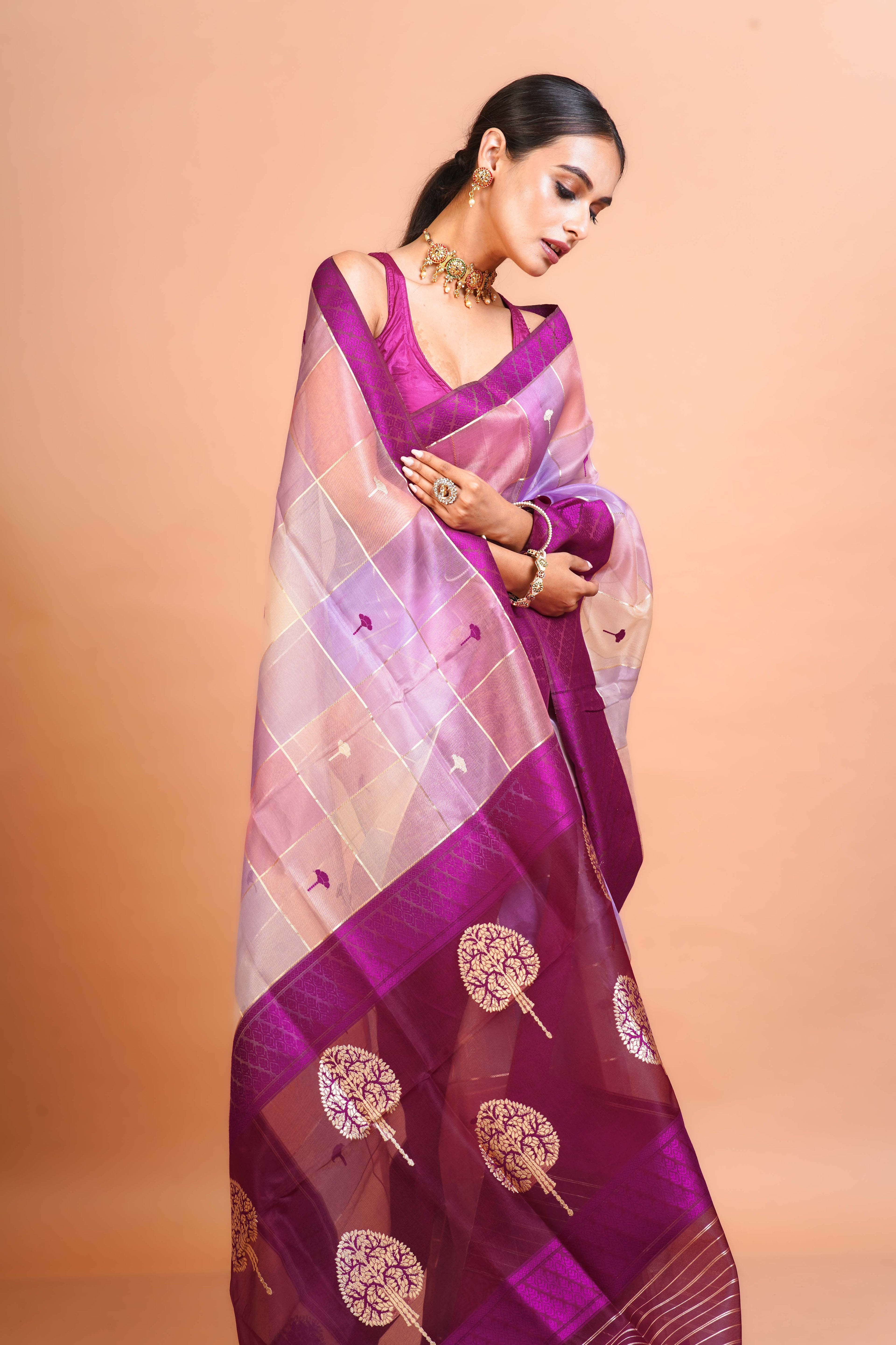 Multicolour Kora Silk Banarasi Saree With Blouse Piece