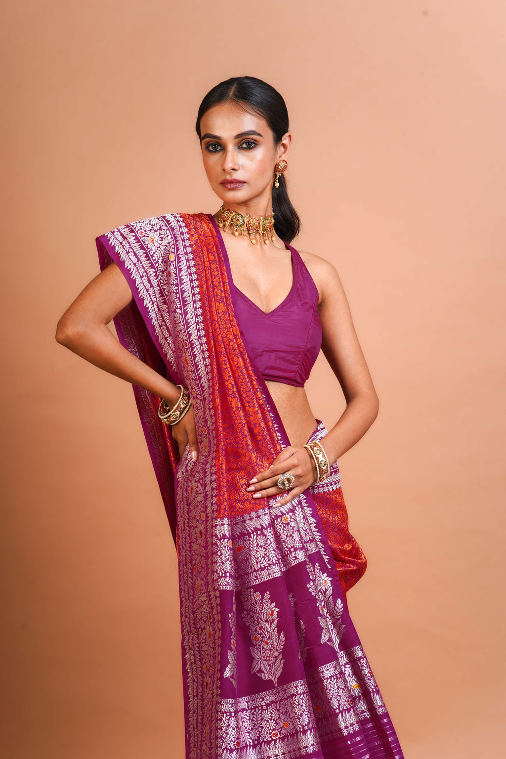 Vibrant Magenda Silk Banarasi Saree With Blouse Piece