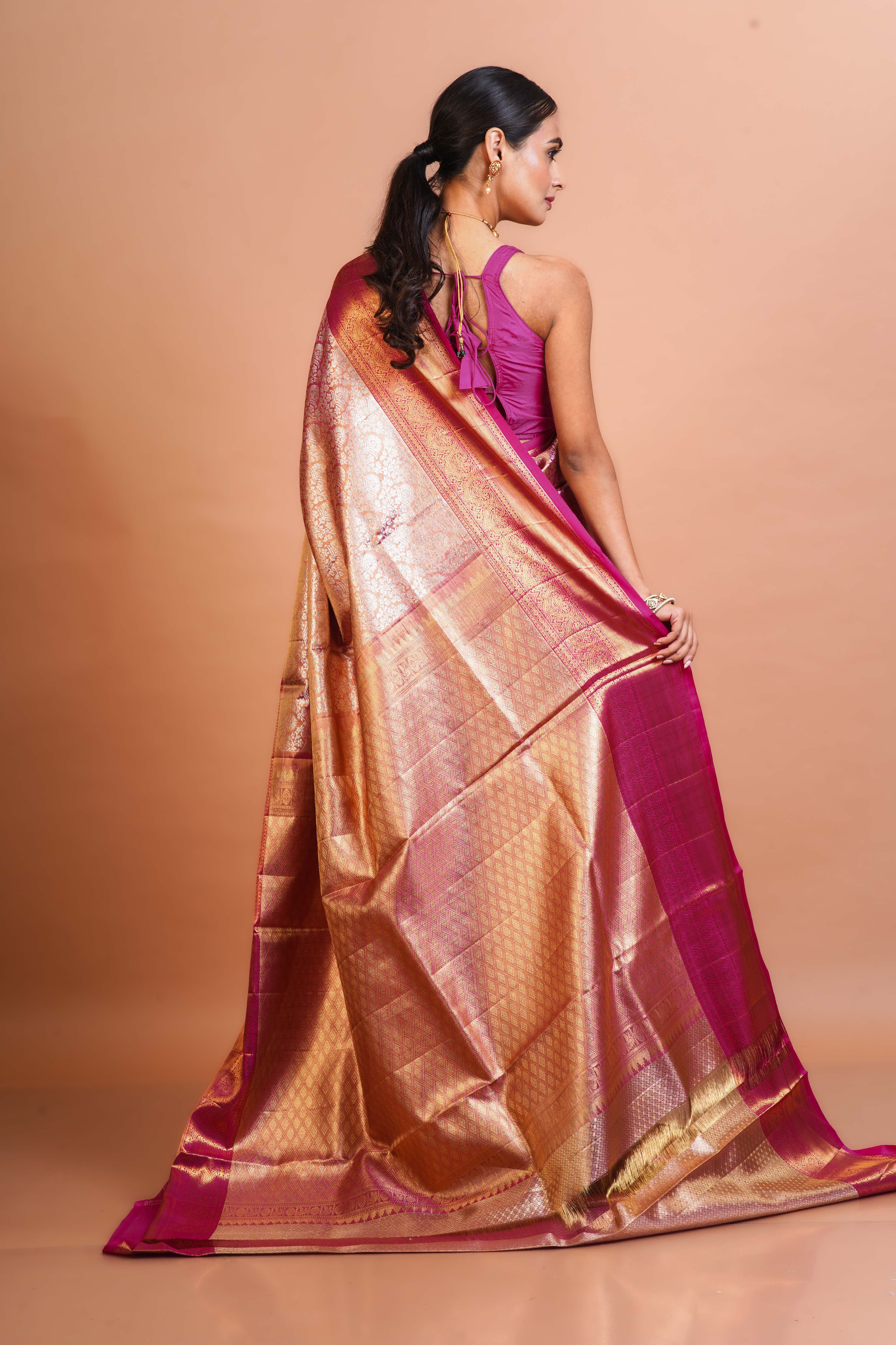 Magenda Silk Tissue Kanjivaram Saree With Blouse Piece