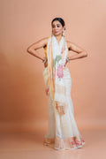 Cream White Matka Silk Handloom Saree With Blouse Piece