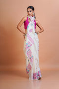 Cream White Matka Silk Handloom Saree With Blouse Piece