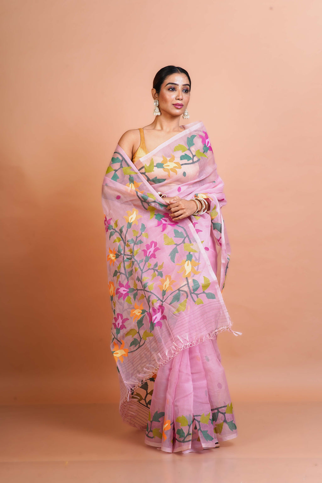 Light Pink Muslin Jamdani Saree With Blouse Piece
