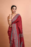 Red Tussar Kathiyawadi Saree With Blouse Piece