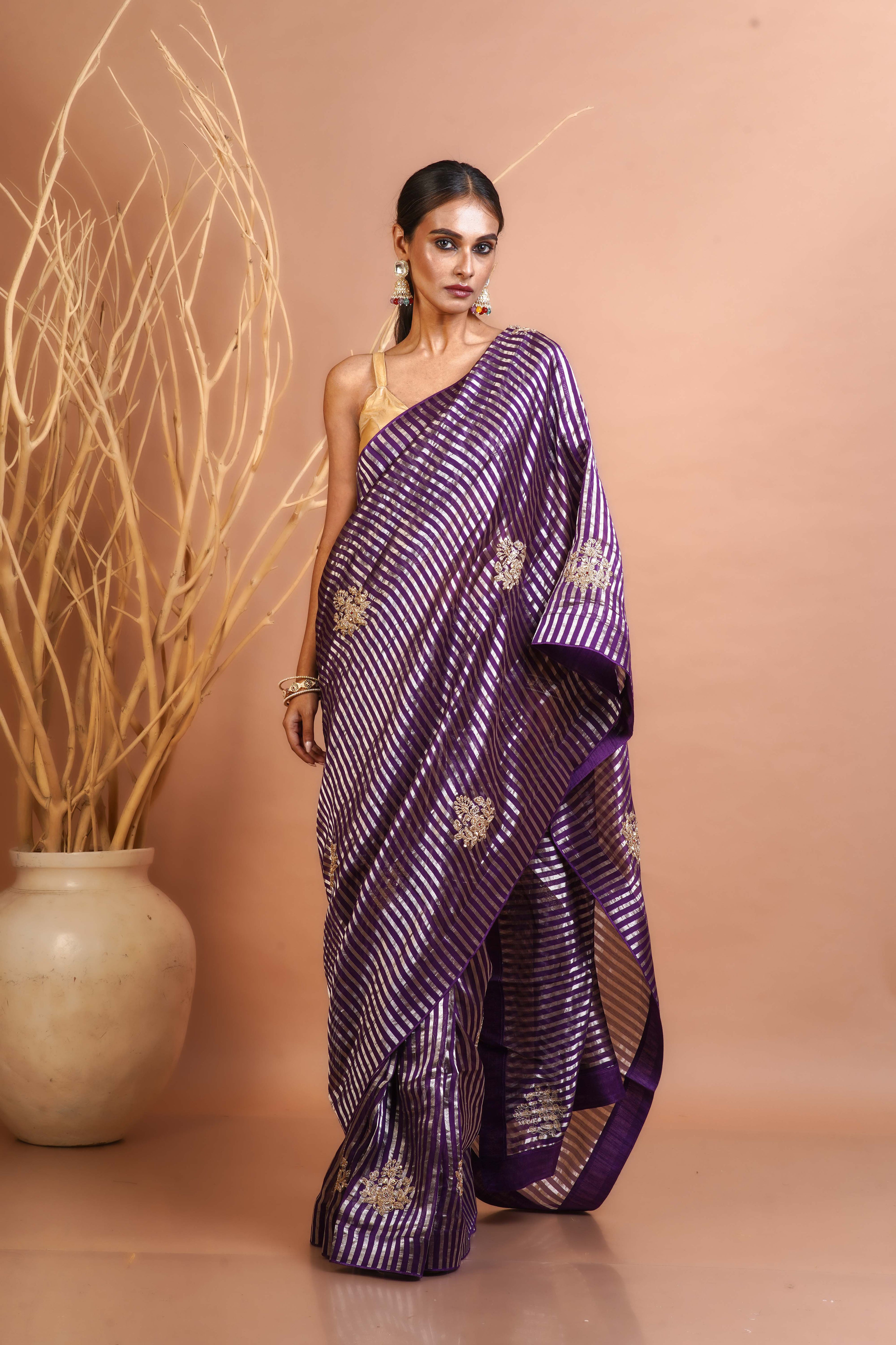 Purple Organza Saree With Blouse Piece