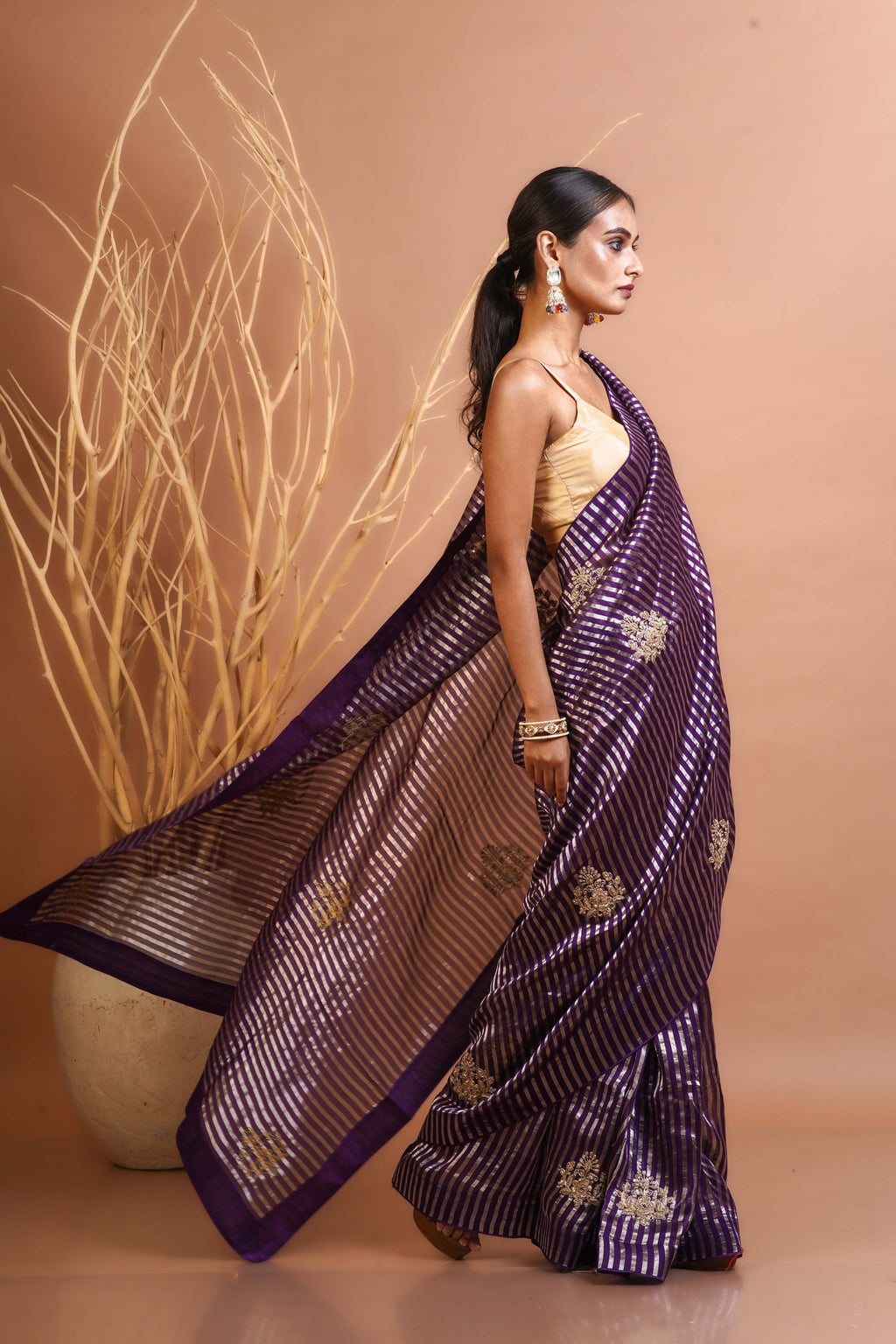 Purple Organza Saree With Blouse Piece