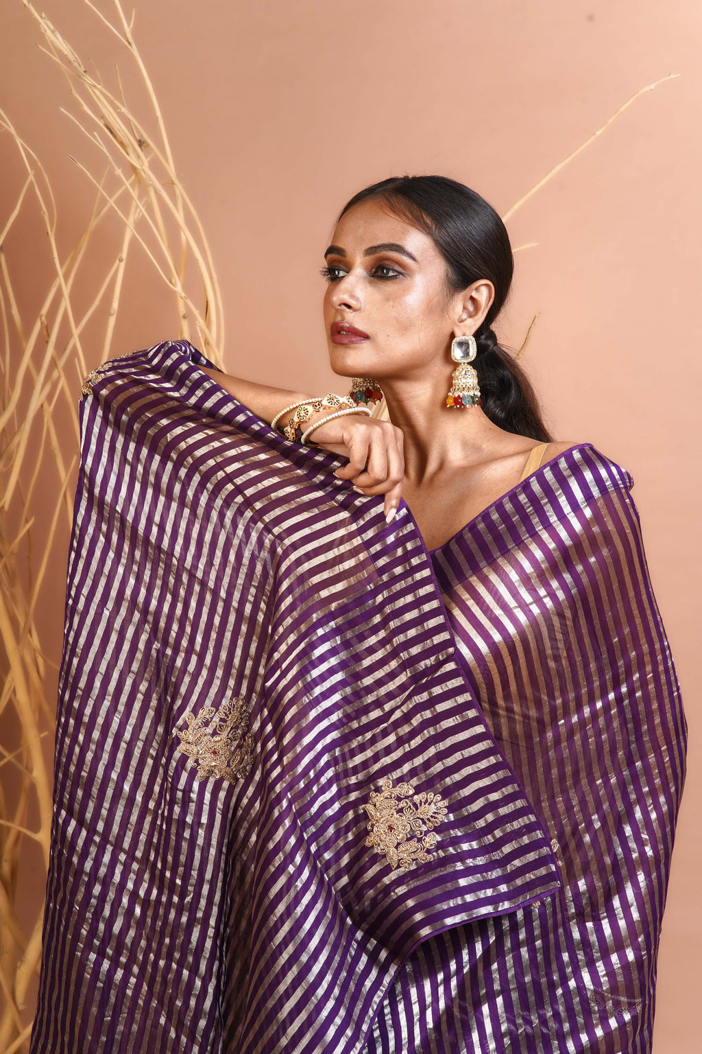 Purple Organza Saree With Blouse Piece