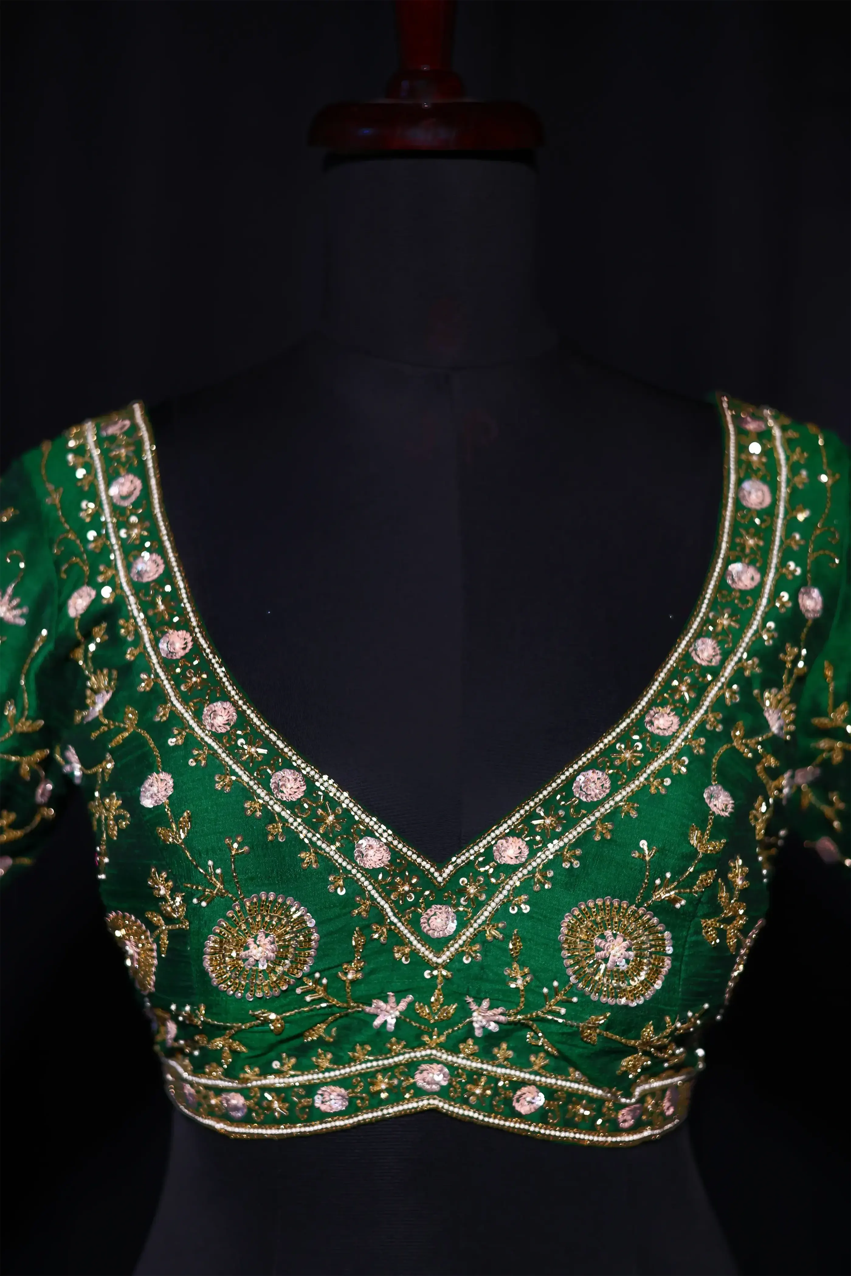 Green Raw Silk Blouse For Women Jaal Style Party wear