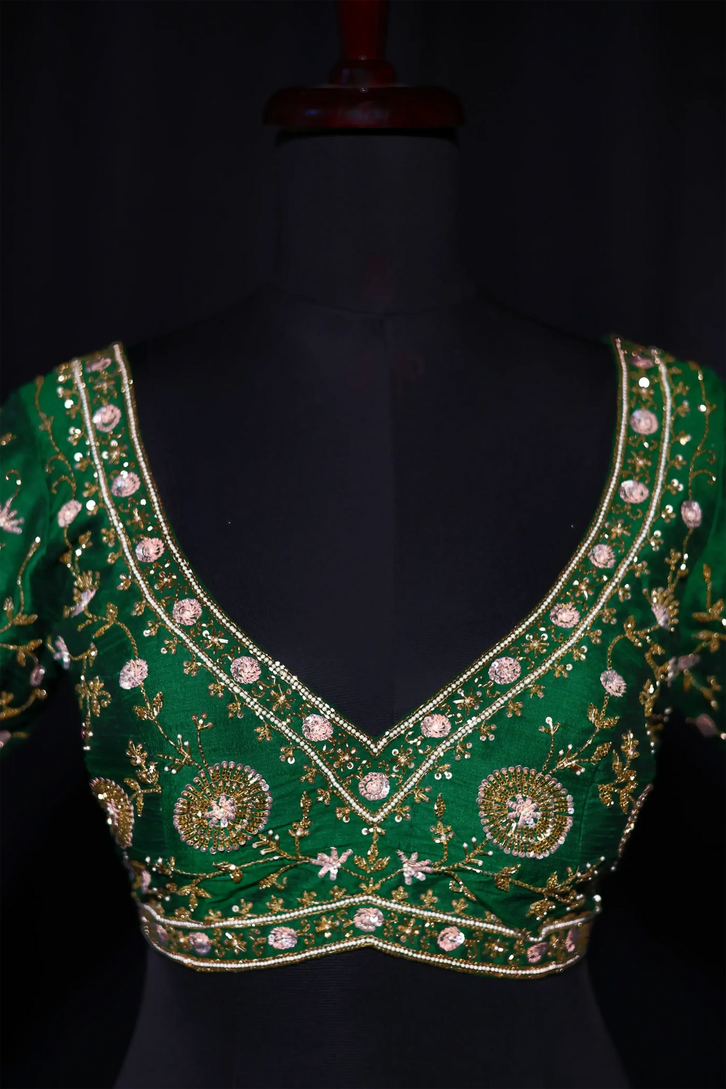 Green Raw Silk Blouse For Women Jaal Style Party wear