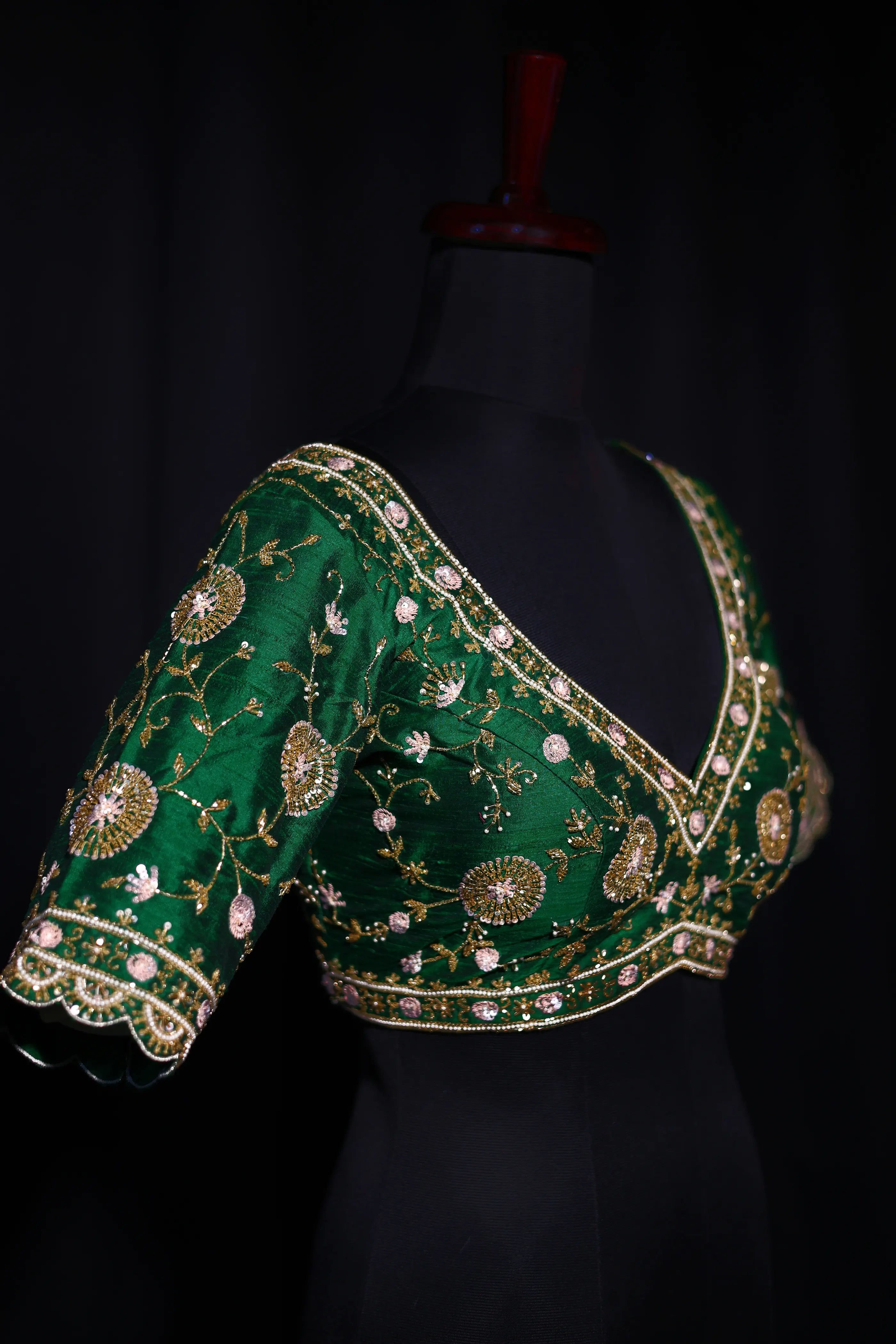 Green Raw Silk Blouse For Women Jaal Style Party wear