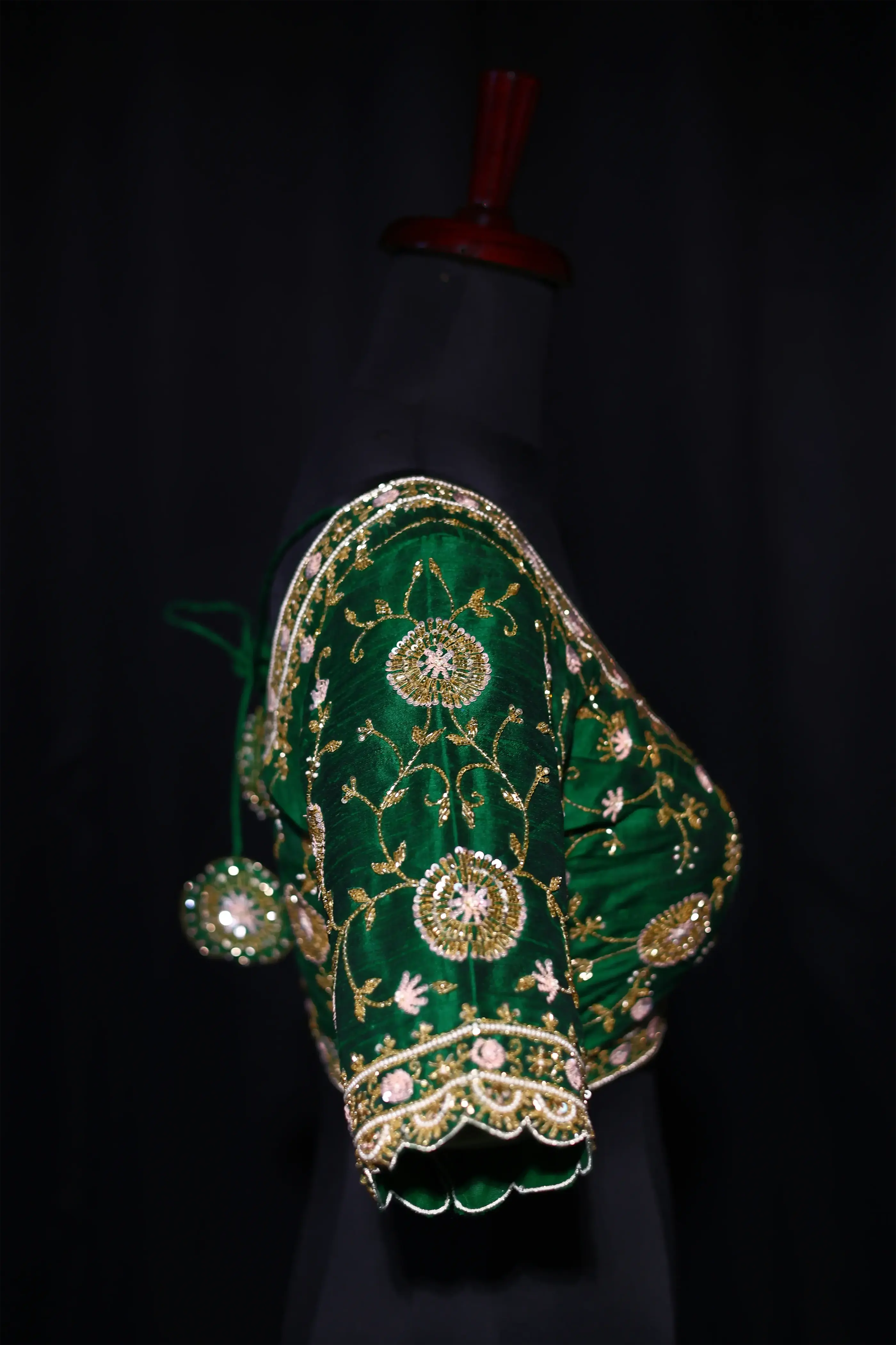 Green Raw Silk Blouse For Women Jaal Style Party wear