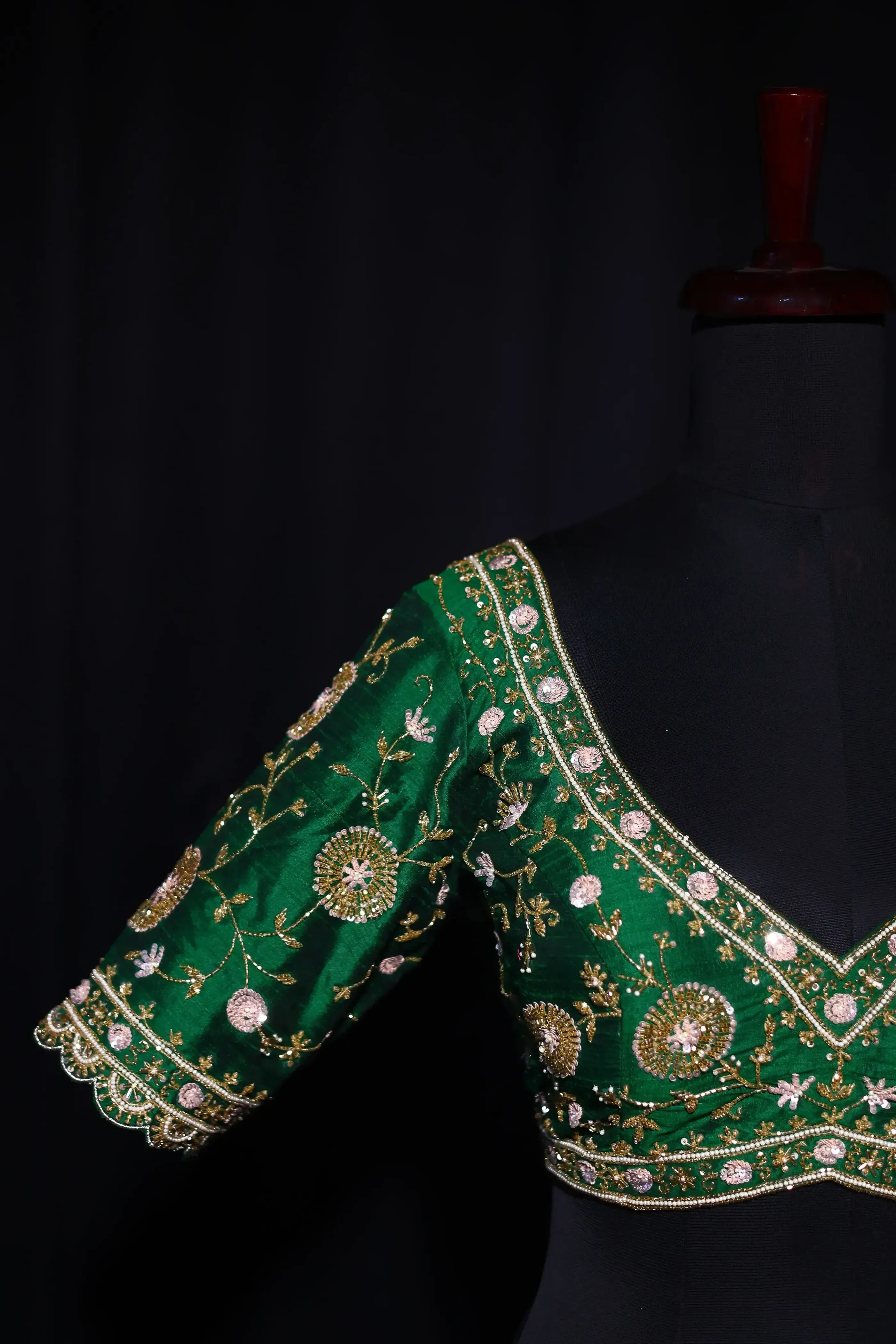 Green Raw Silk Blouse For Women Jaal Style Party wear