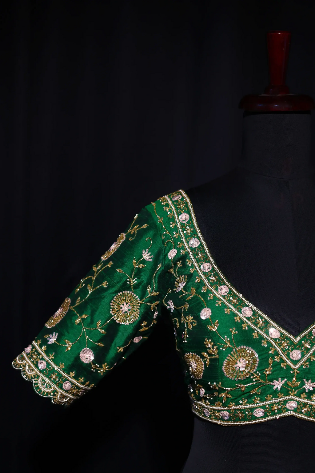 Green Raw Silk Blouse For Women Jaal Style Party wear