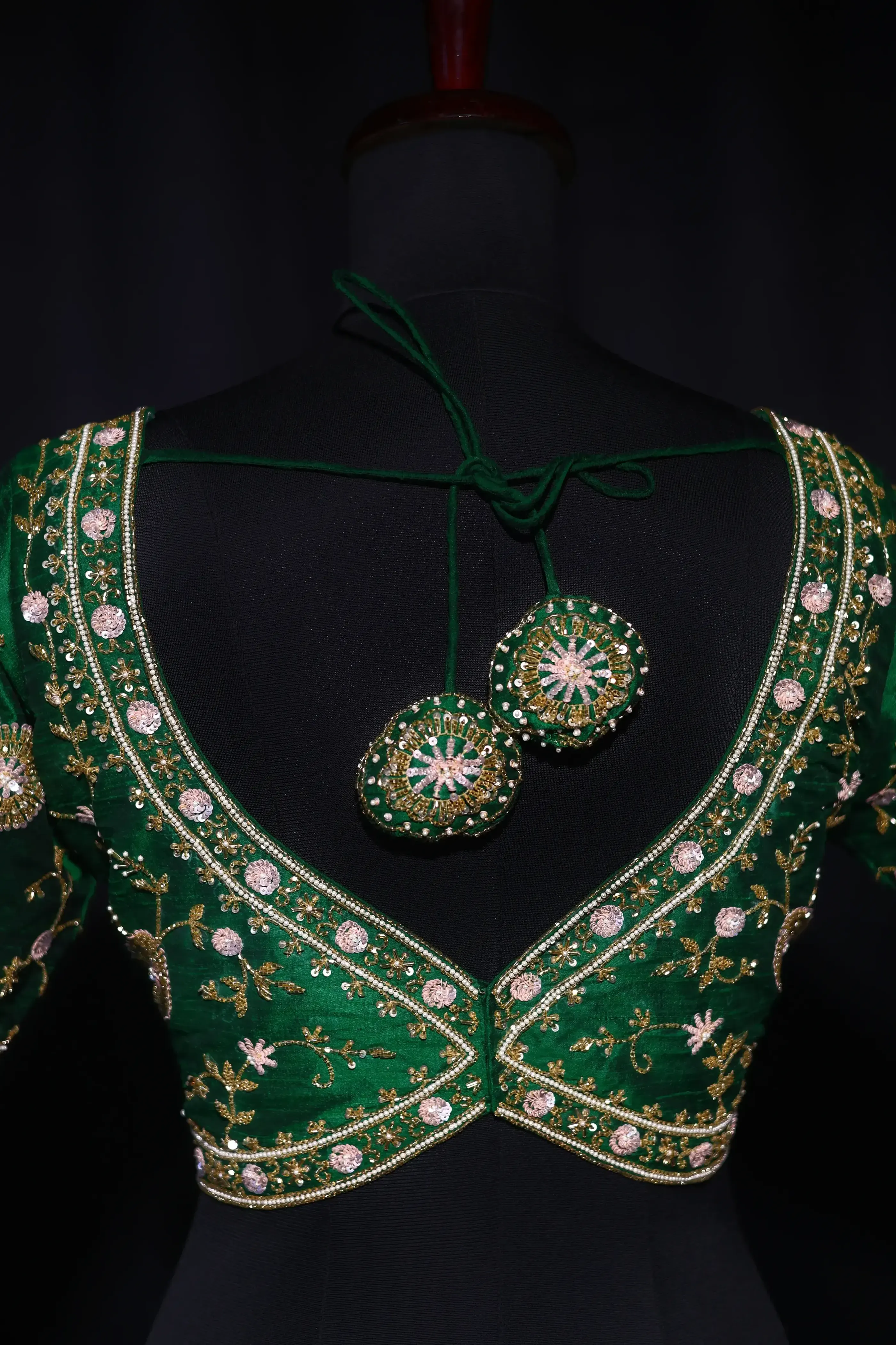 Green Raw Silk Blouse For Women Jaal Style Party wear