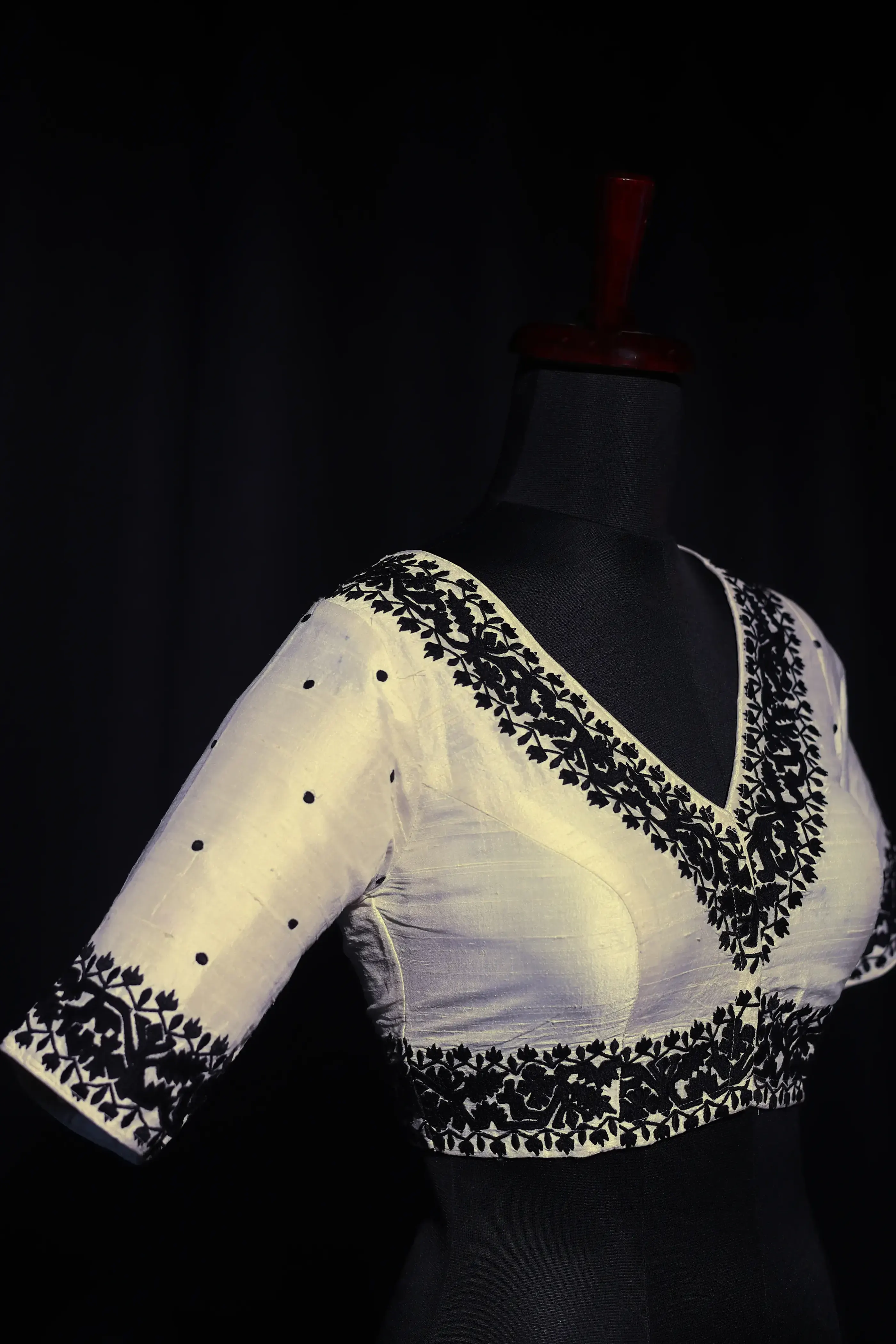 White & Black Jamdani Raw Silk Blouse For Women Jamdani Style Weddingwear