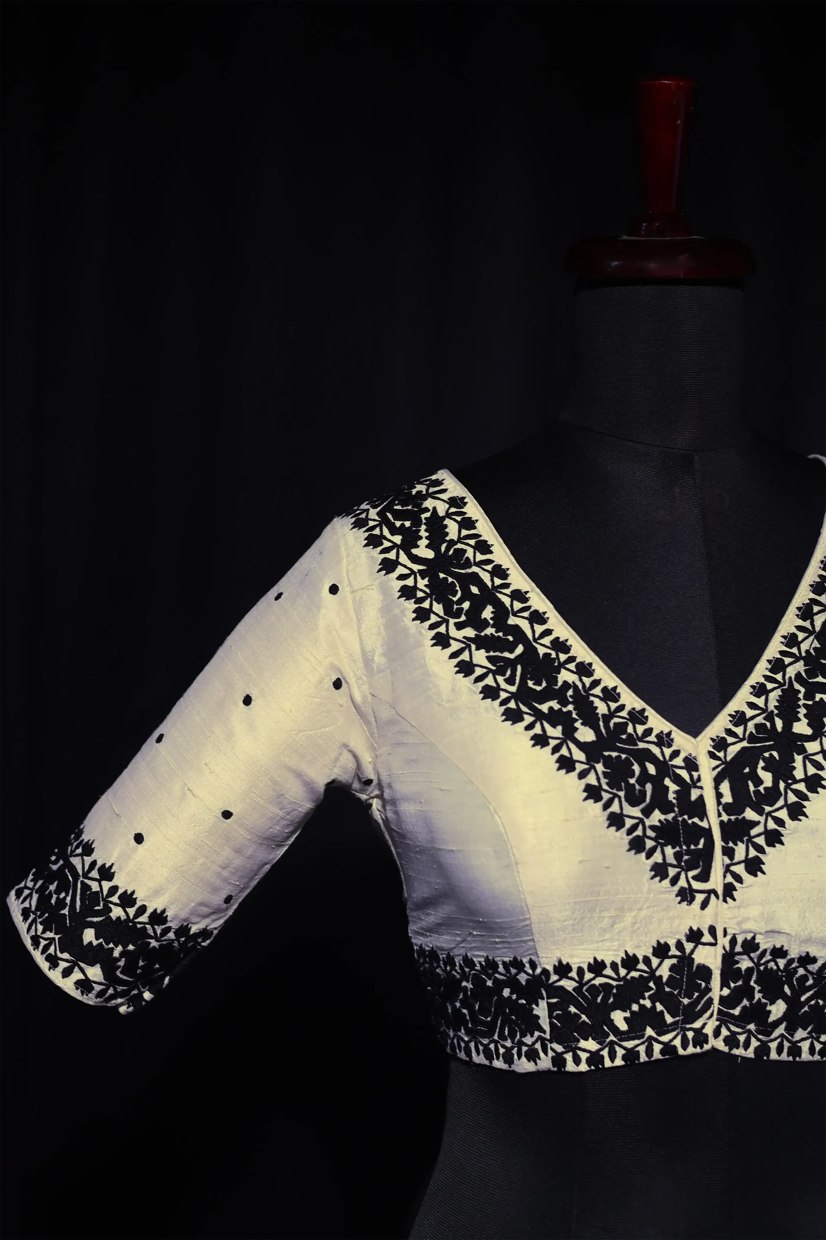 White & Black Jamdani Raw Silk Blouse For Women Jamdani Style Weddingwear