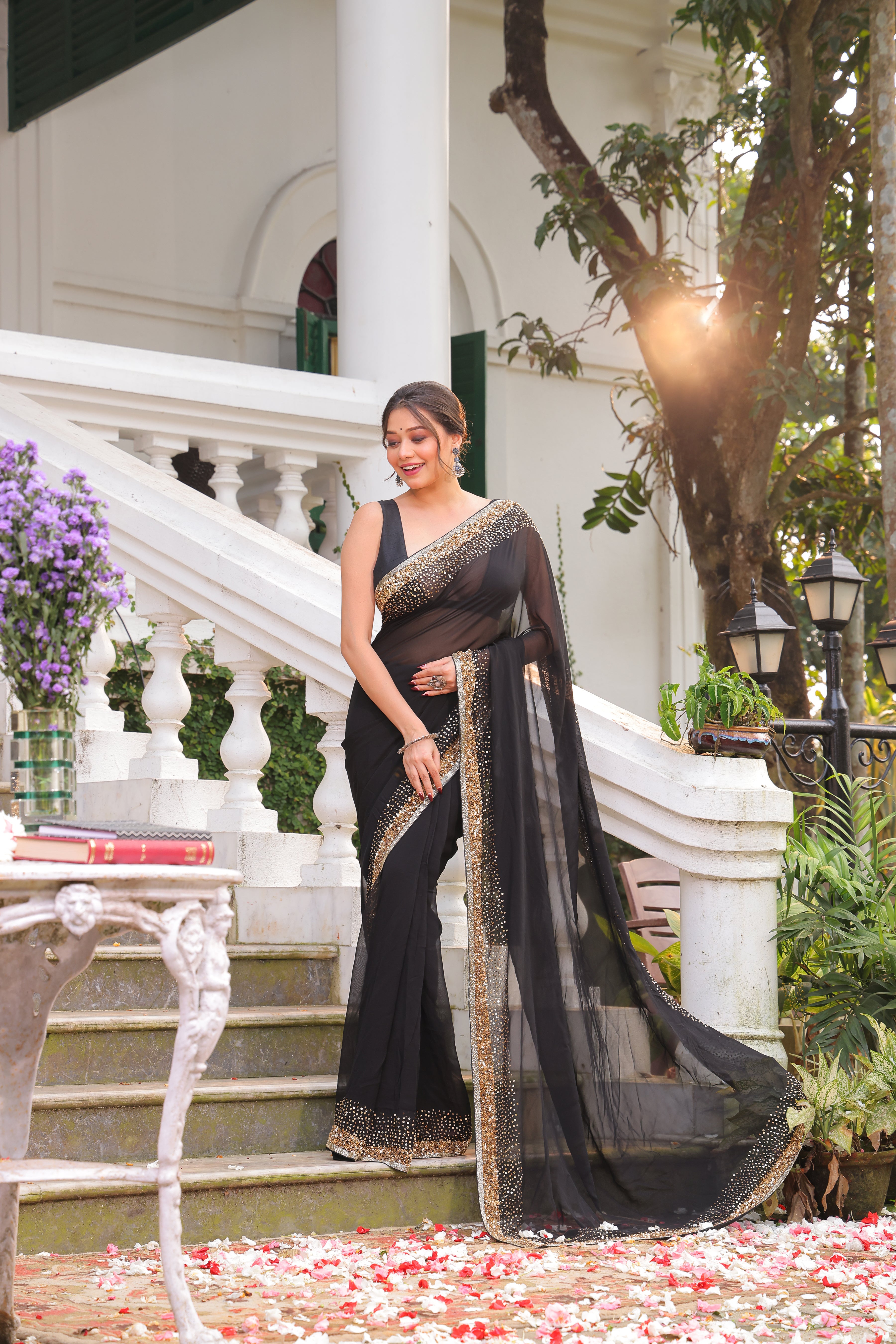 Chiffon Sequence Handwork Without Blouse Piece