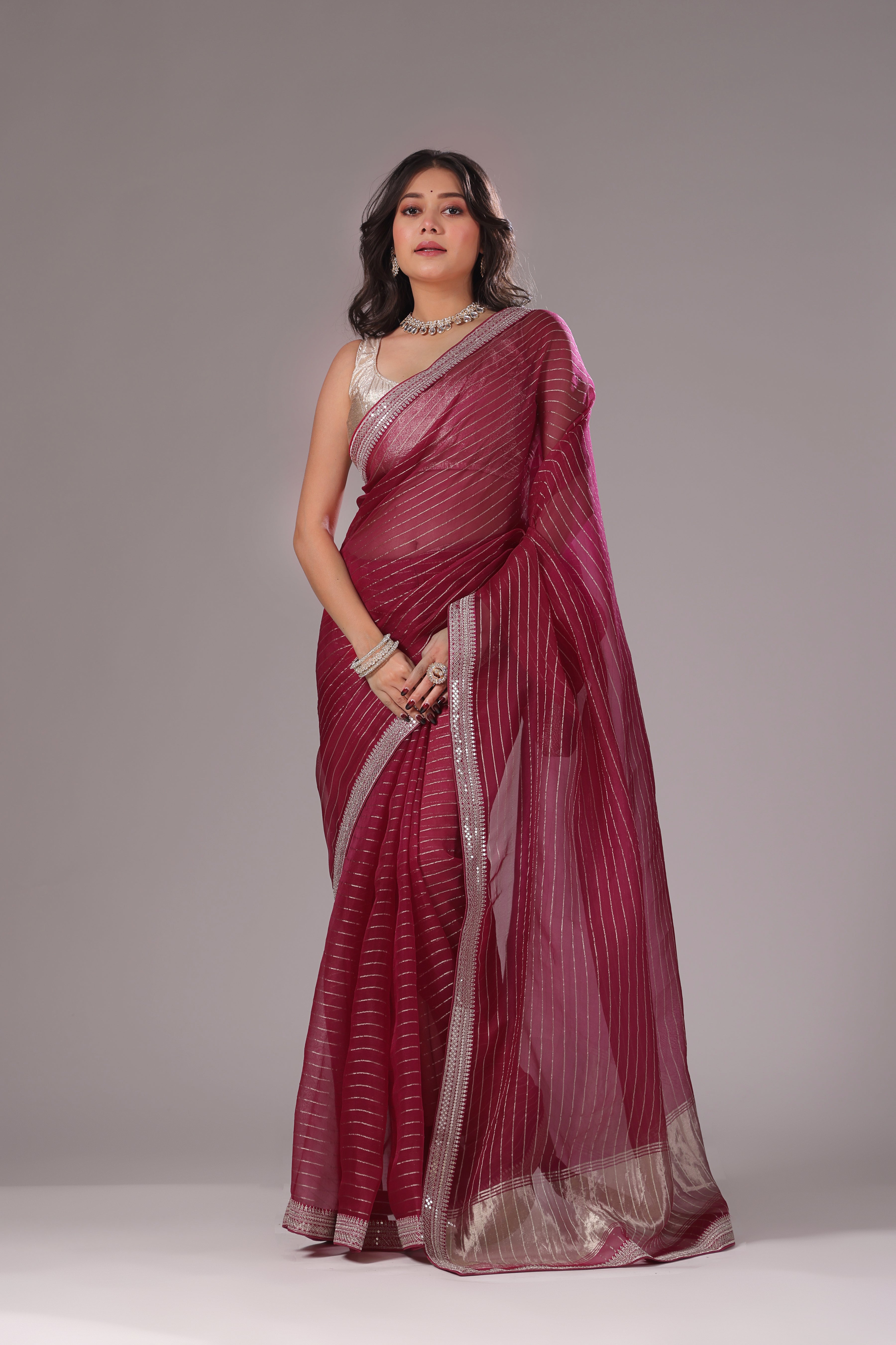 Checks Organza Zari Border