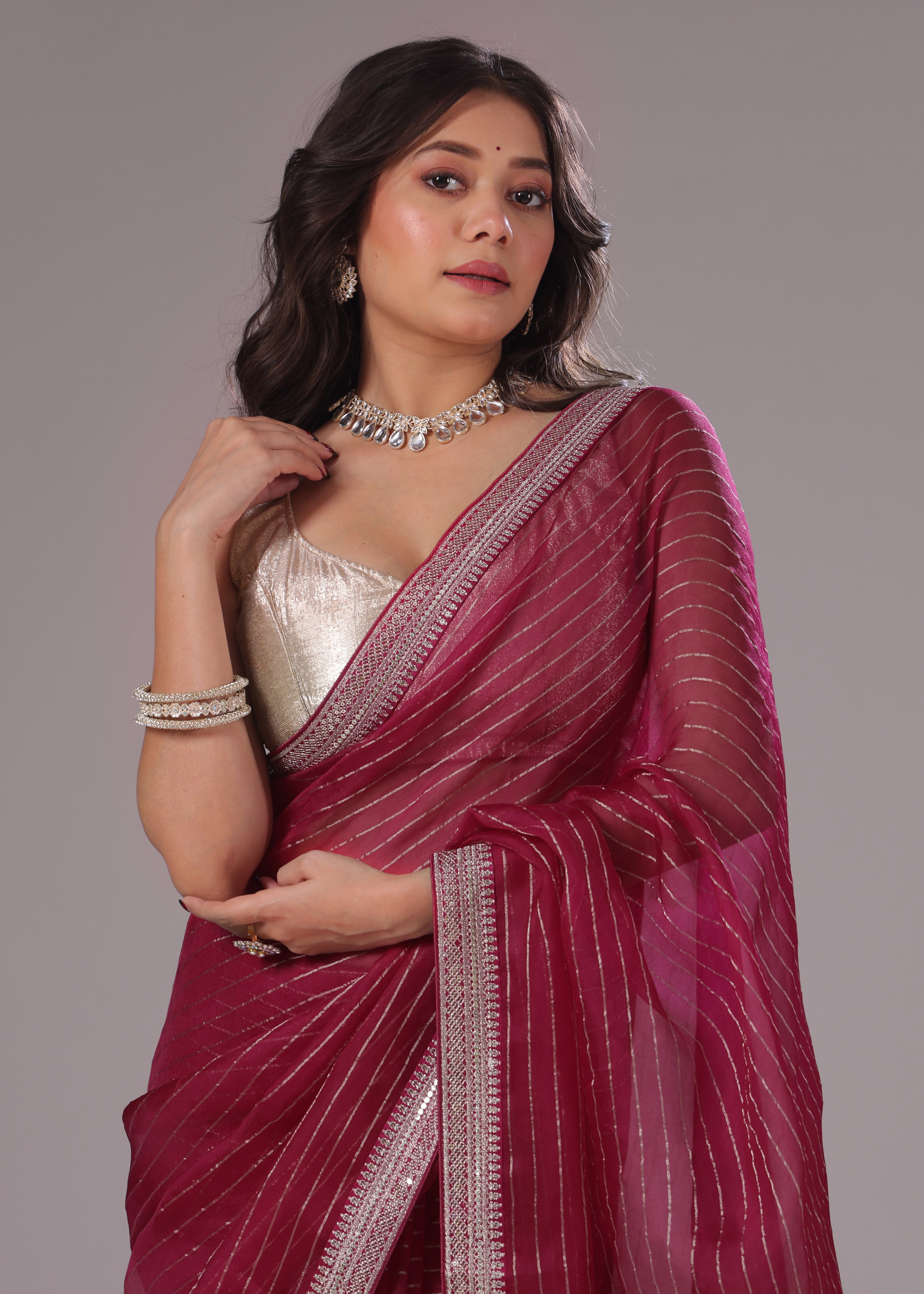 Checks Organza Zari Border