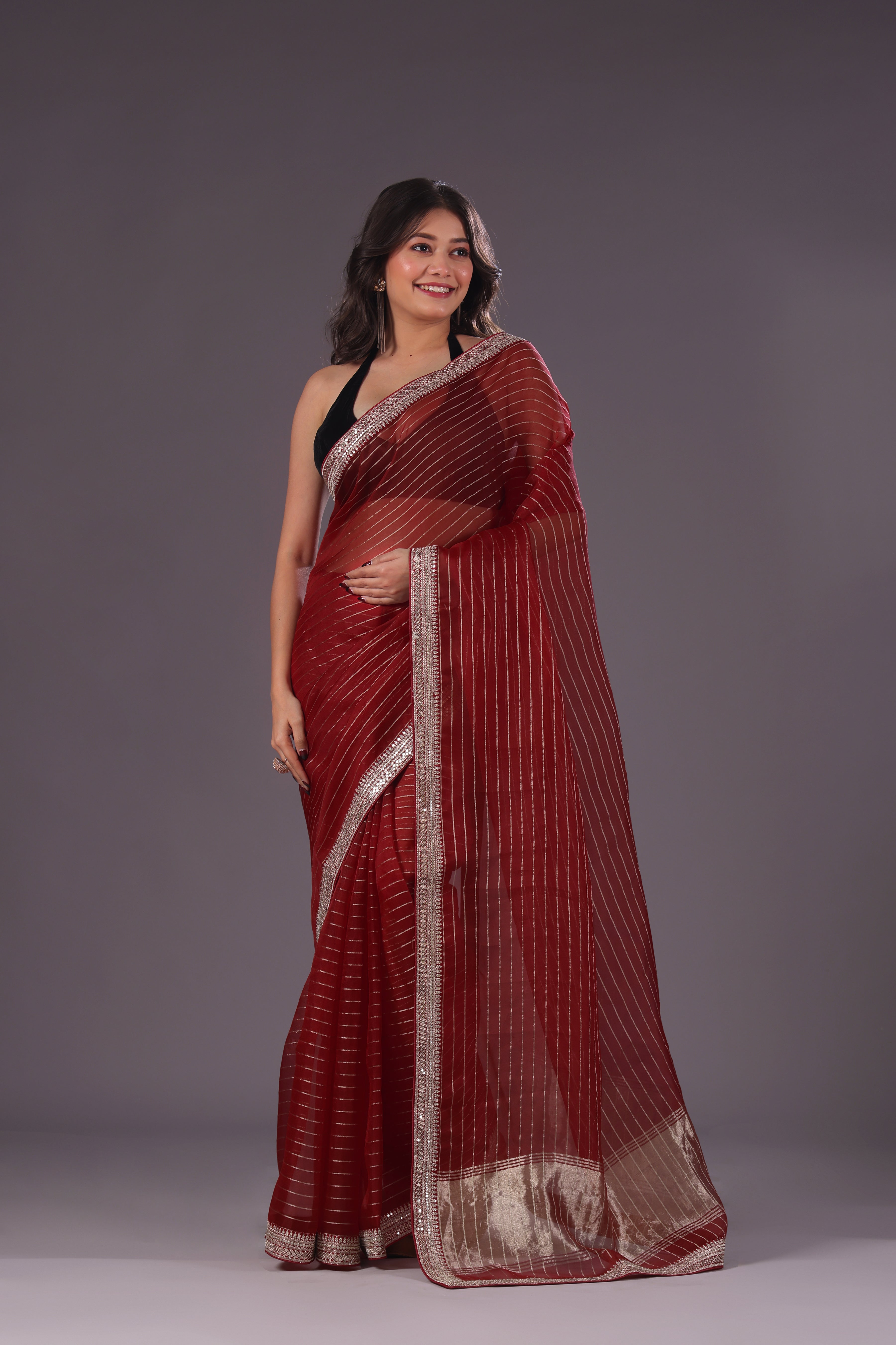 Checks Organza Zari Border