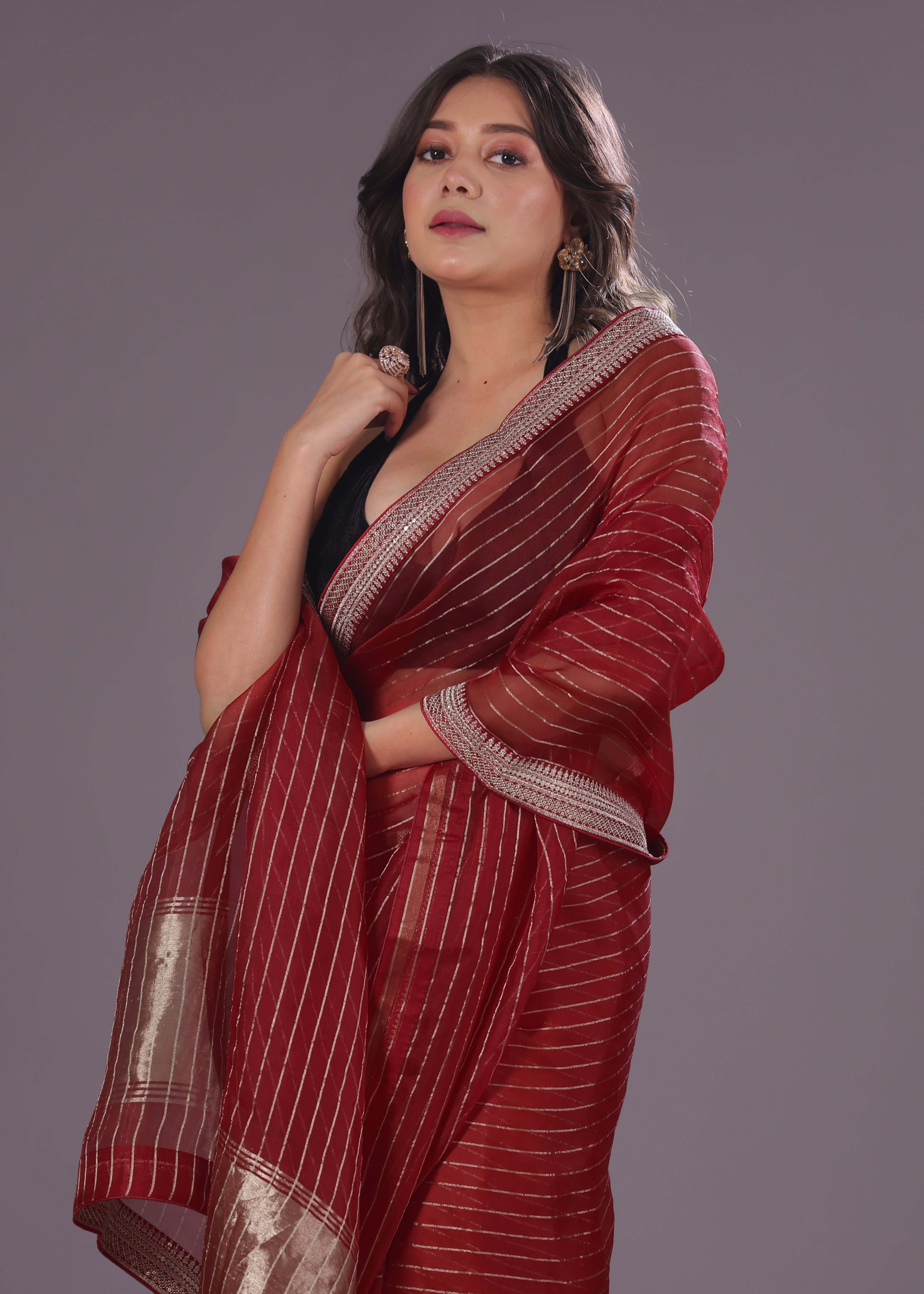 Checks Organza Zari Border