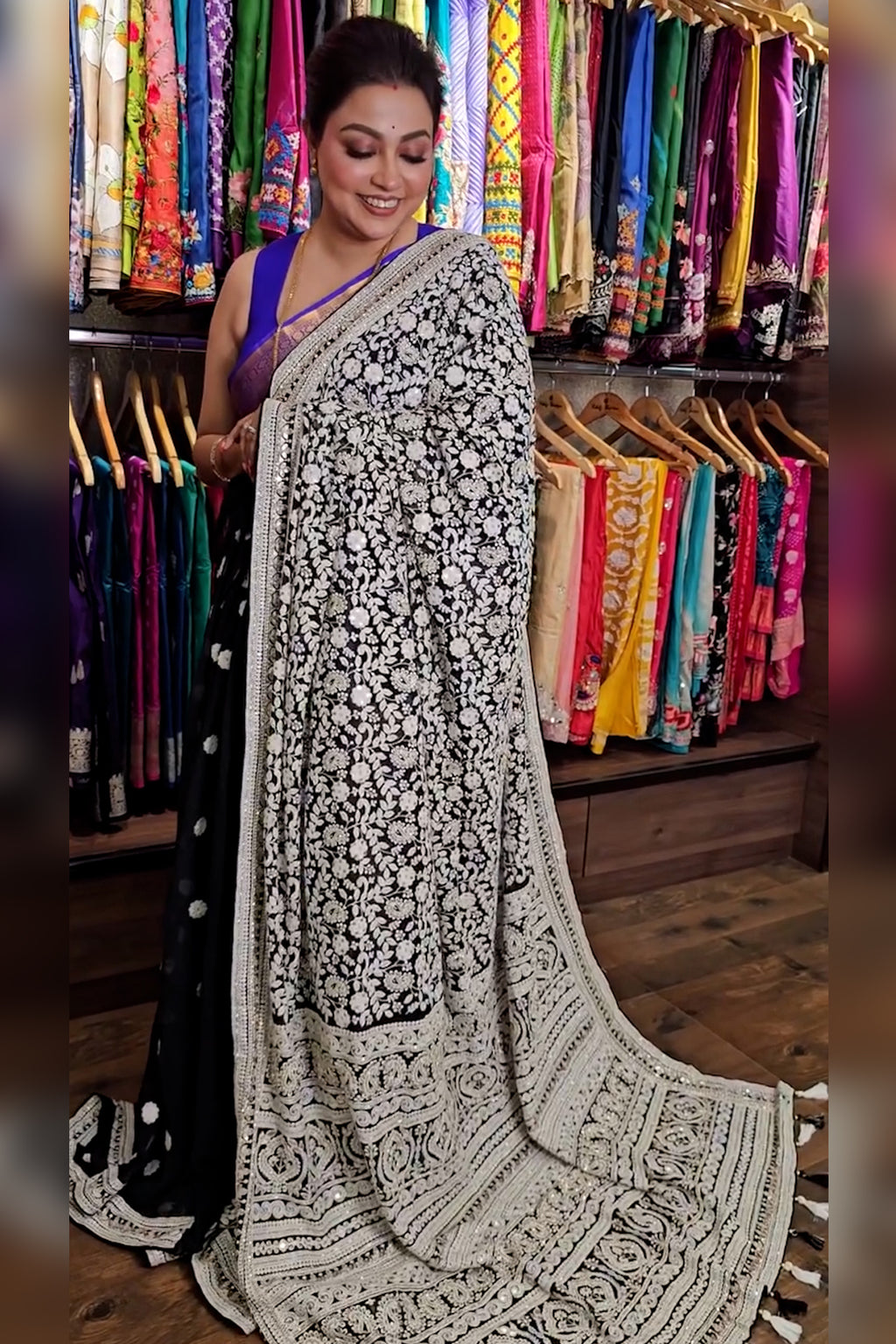 Chikankari Saree Black