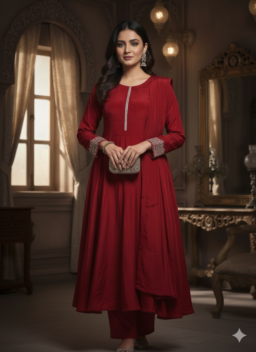 Chiffon Zardosi Work 3PC Kurti Set