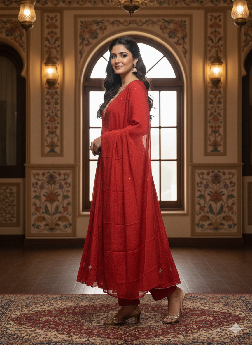 Chiffon Zardosi Work 3PC Kurti Set