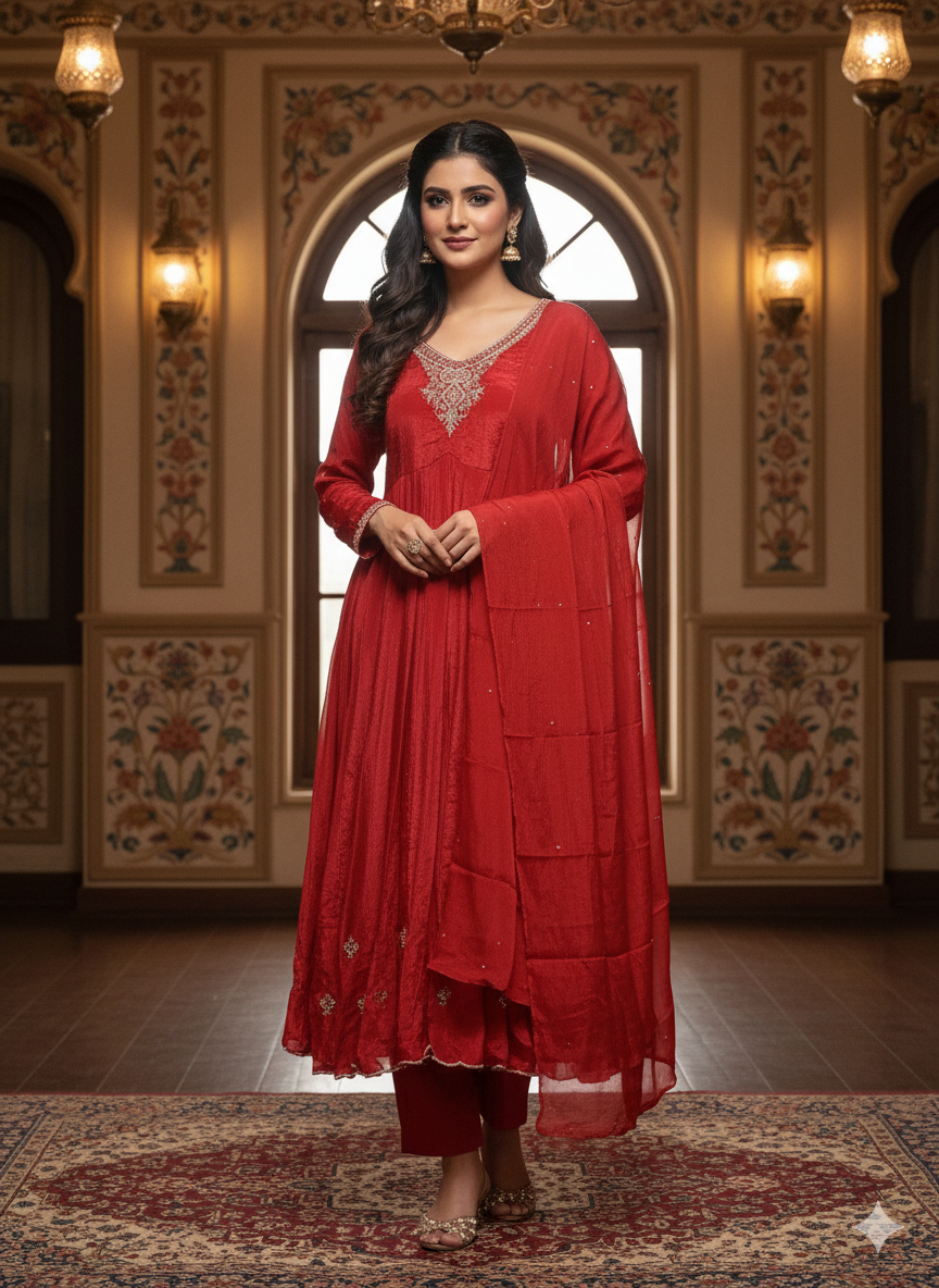 Chiffon Zardosi Work 3PC Kurti Set