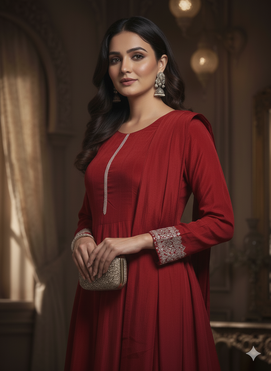 Chiffon Zardosi Work 3PC Kurti Set