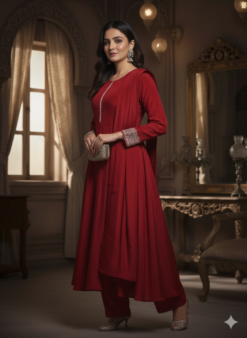 Chiffon Zardosi Work 3PC Kurti Set