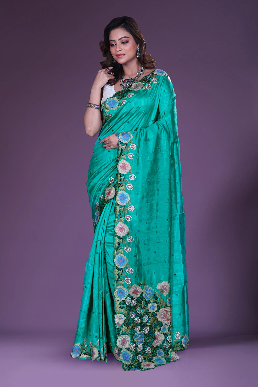 Semi Tussar Cutwork