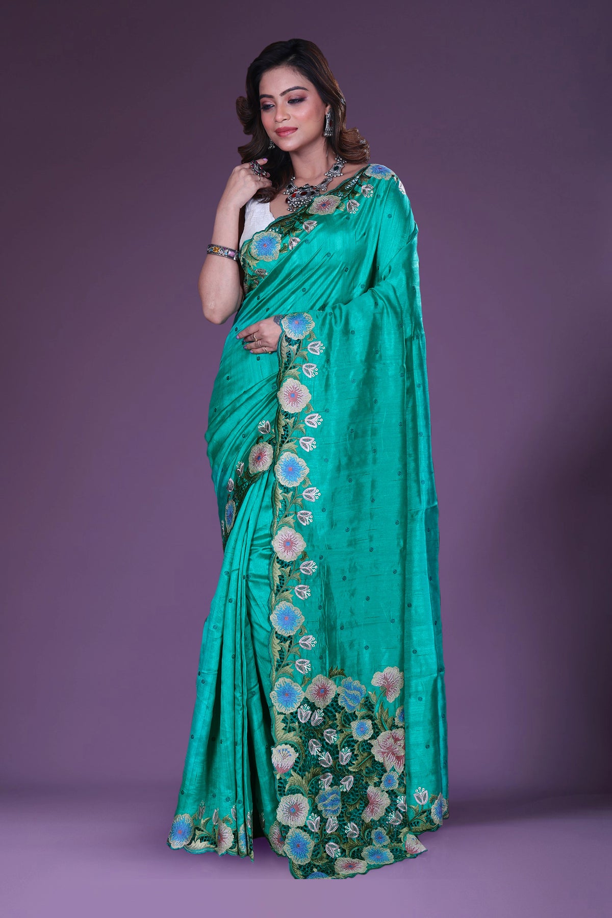 Semi Tussar Cutwork