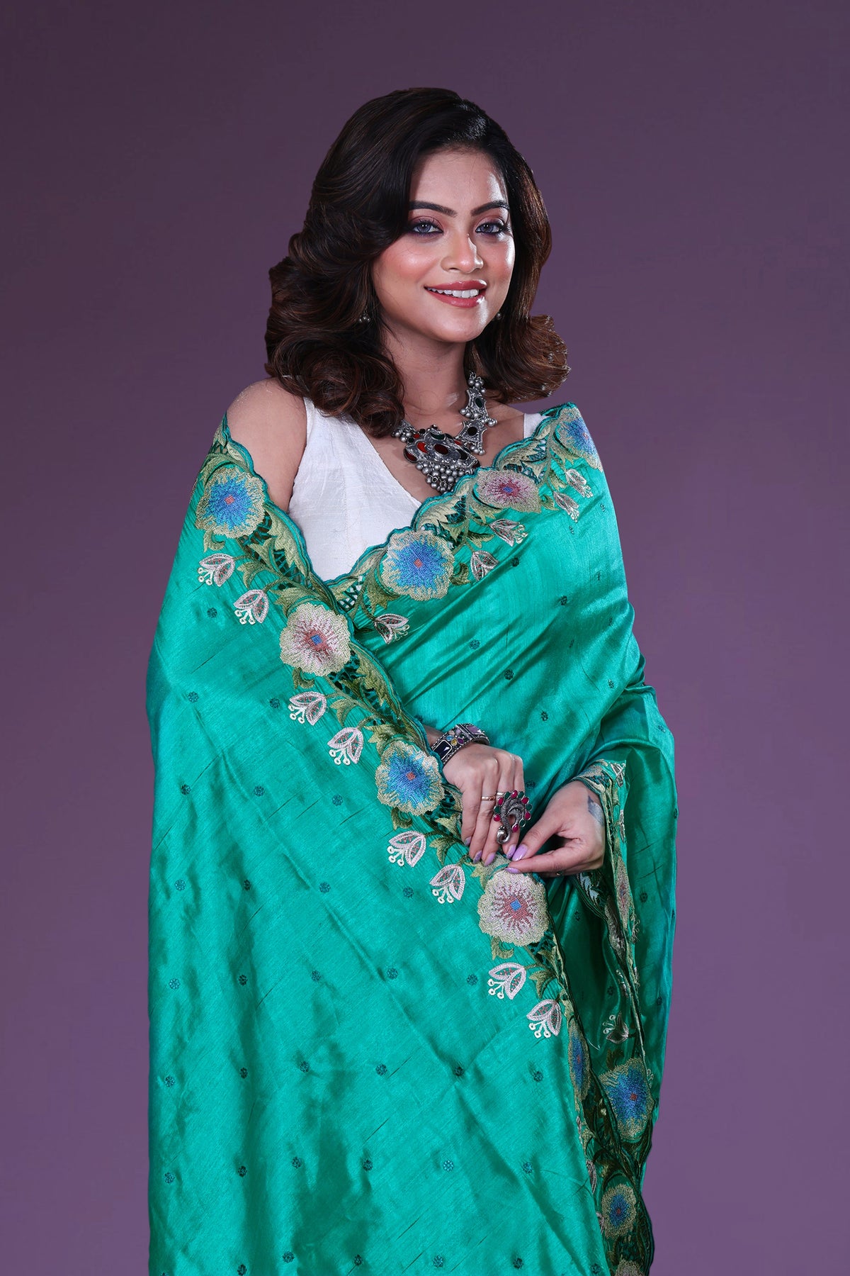 Semi Tussar Cutwork