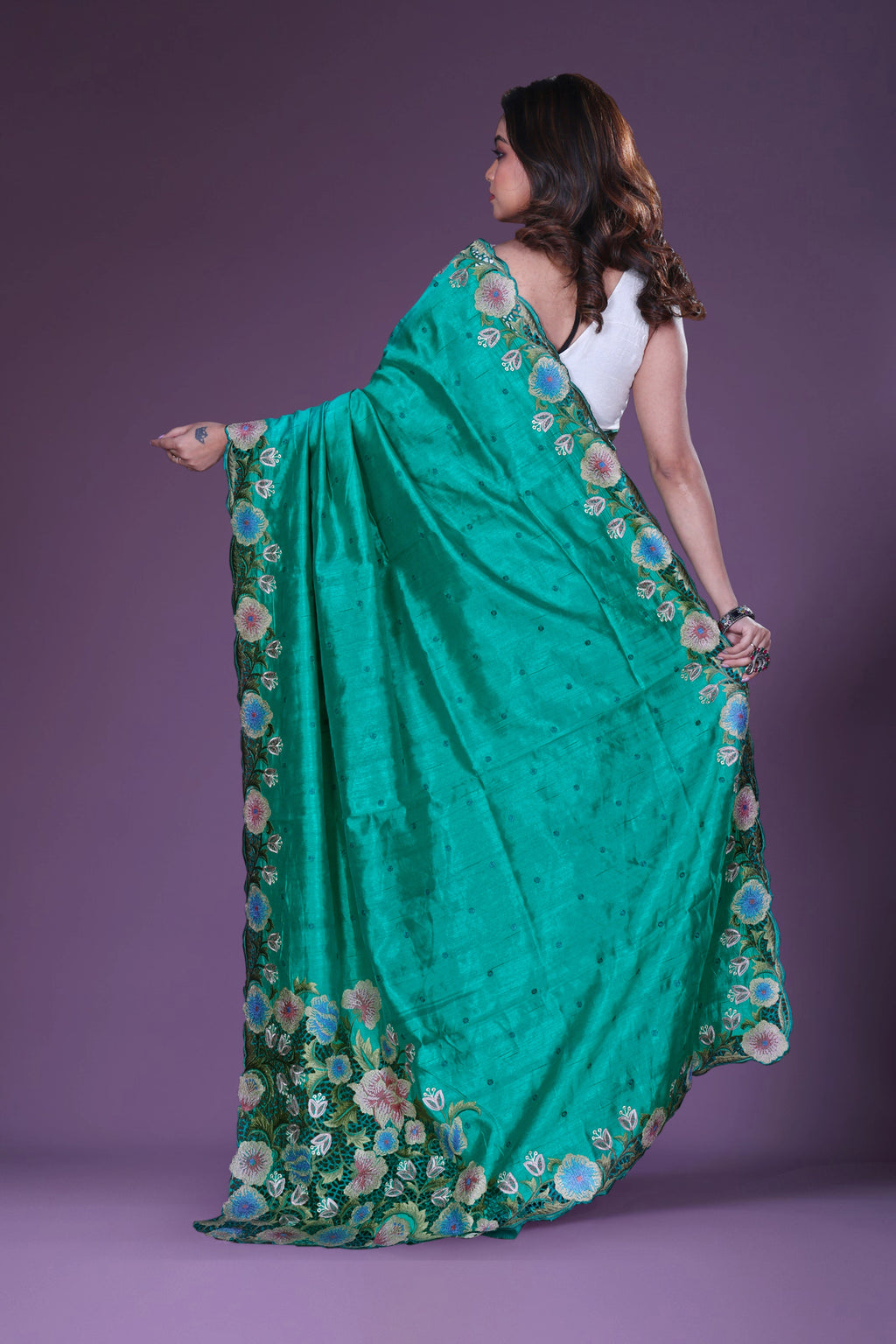 Semi Tussar Cutwork