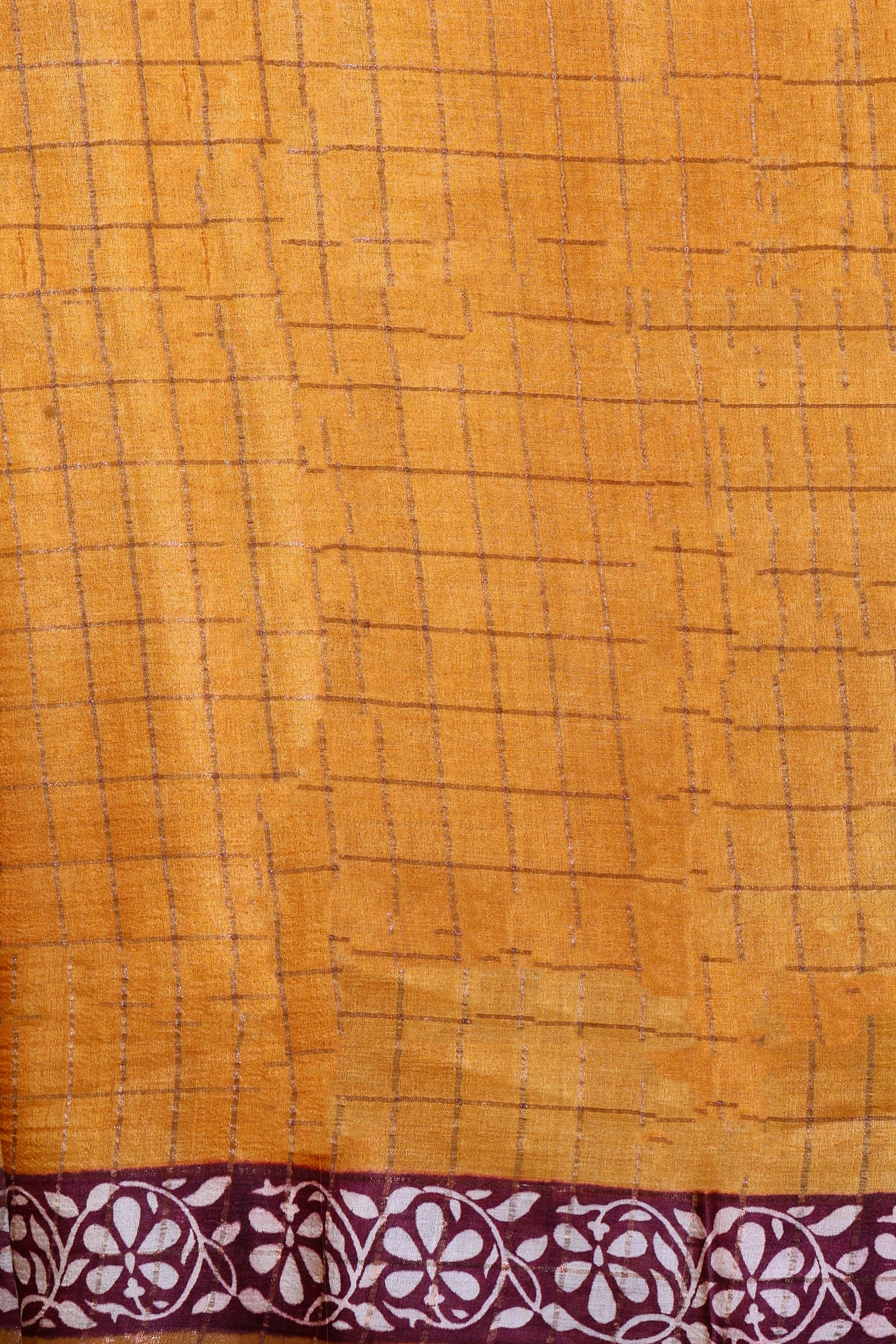 Tussar Zari Par Block Print