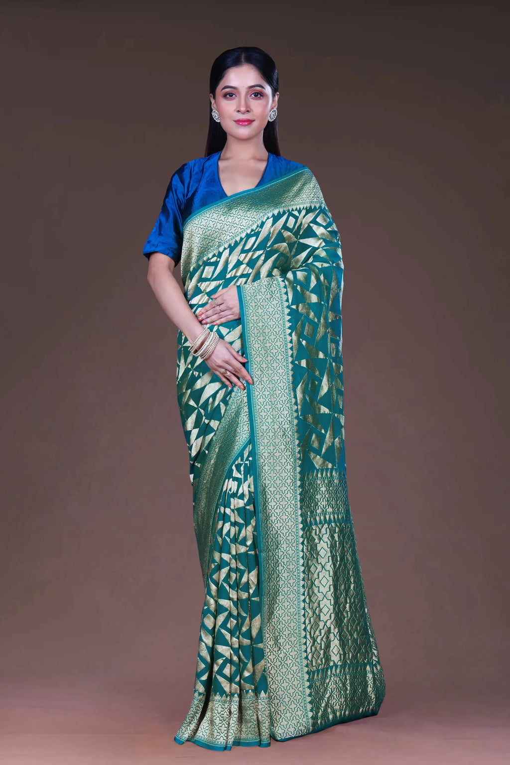 Sea Green Georgette Banarasi Saree With Blouse Piece