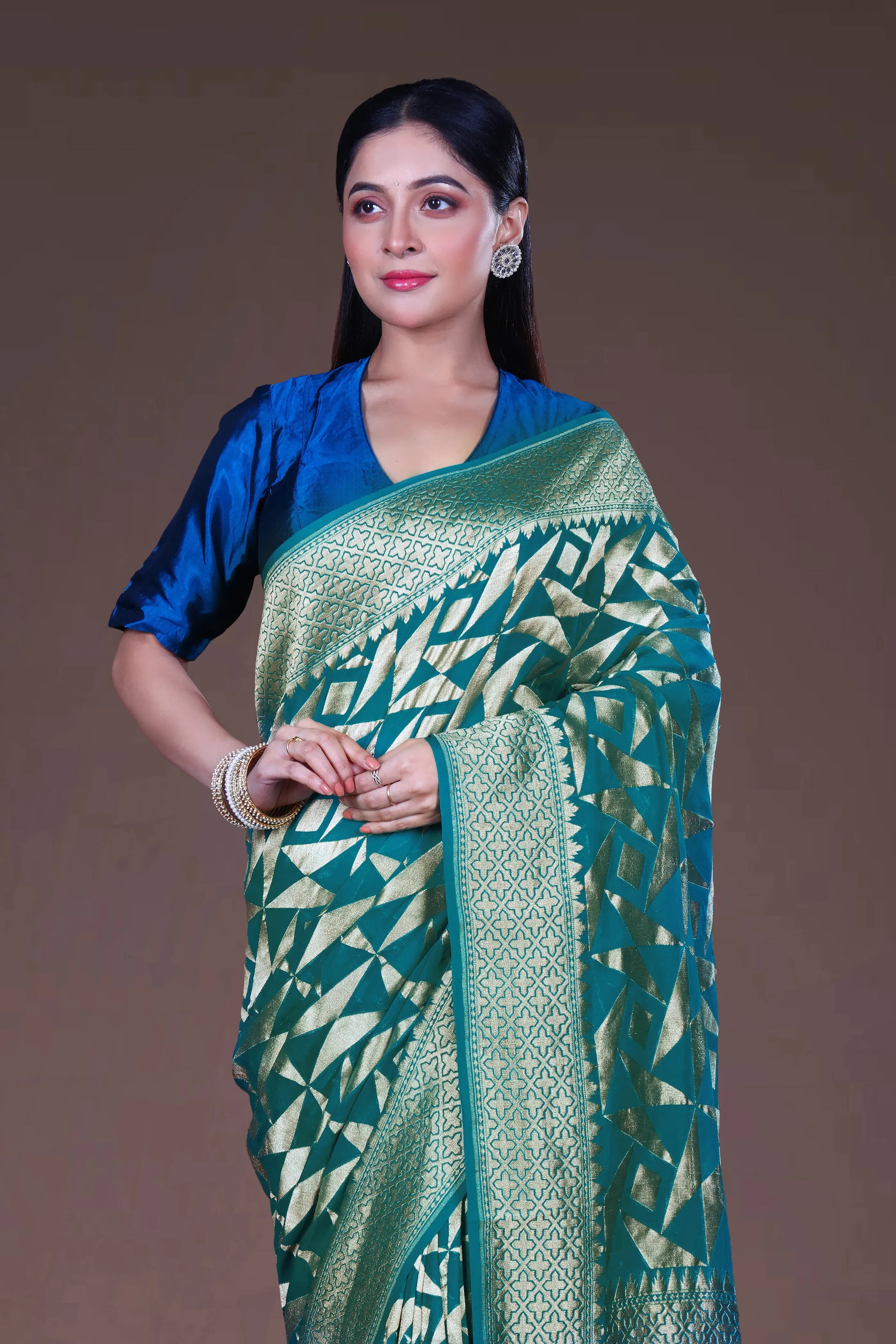 Sea Green Georgette Banarasi Saree With Blouse Piece