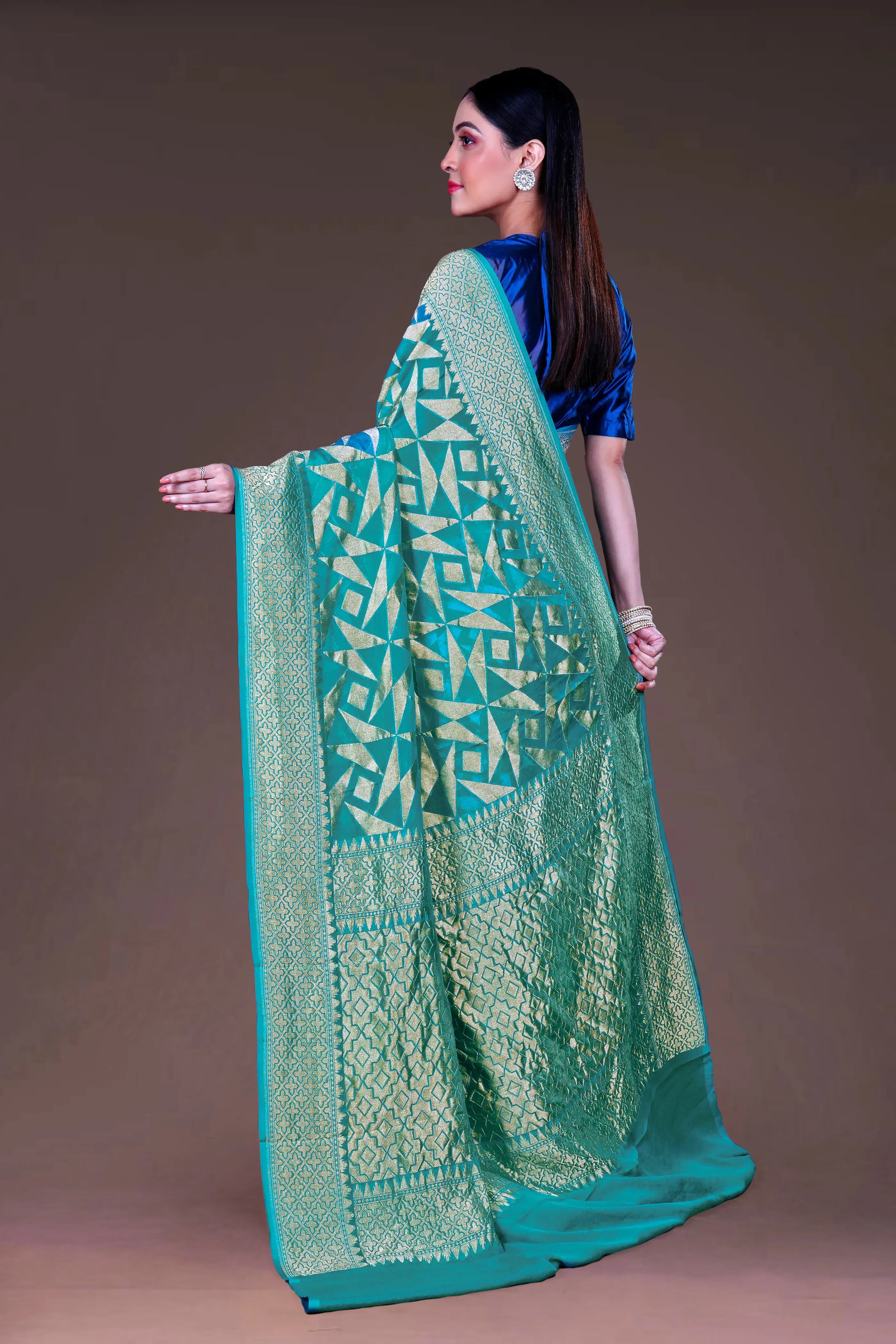 Sea Green Georgette Banarasi Saree With Blouse Piece